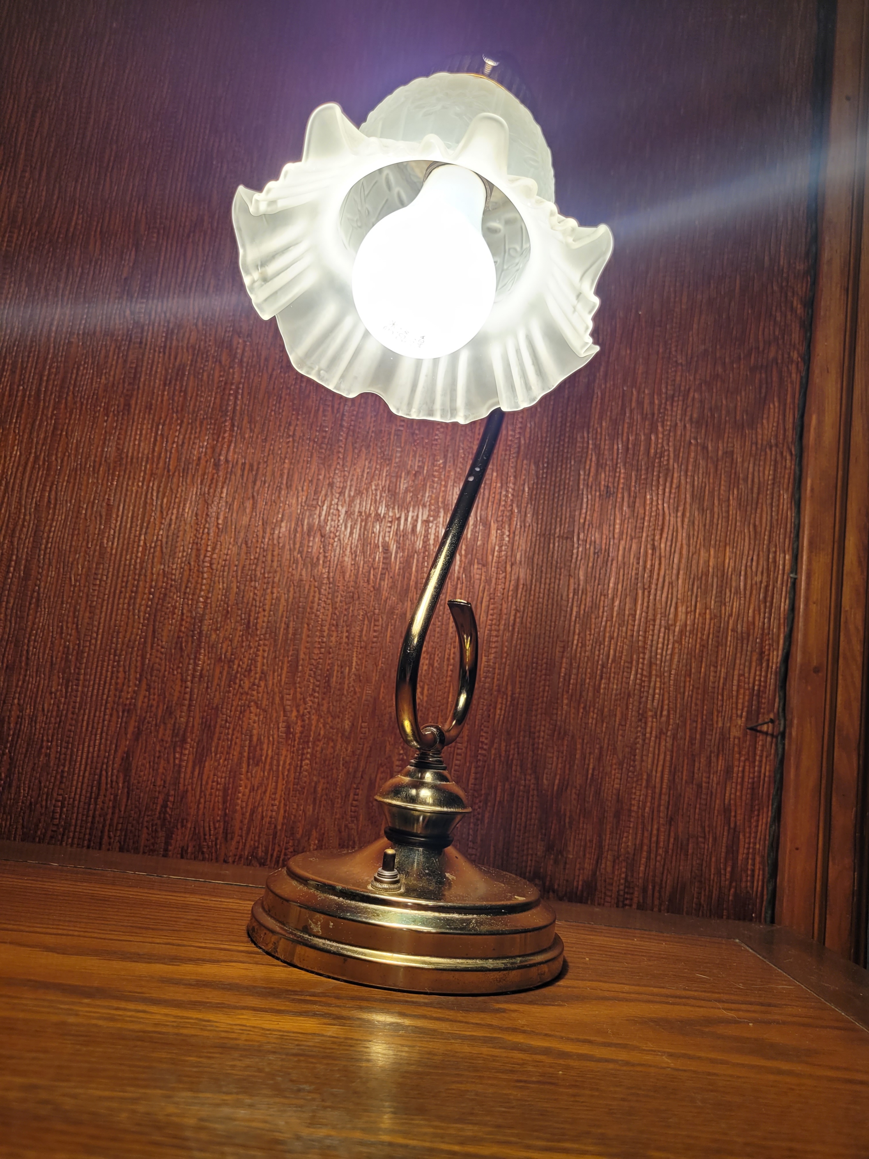 1980s Gooseneck Frosted Ruffled Glass Shade, Art Nouveau Revival - photo 4