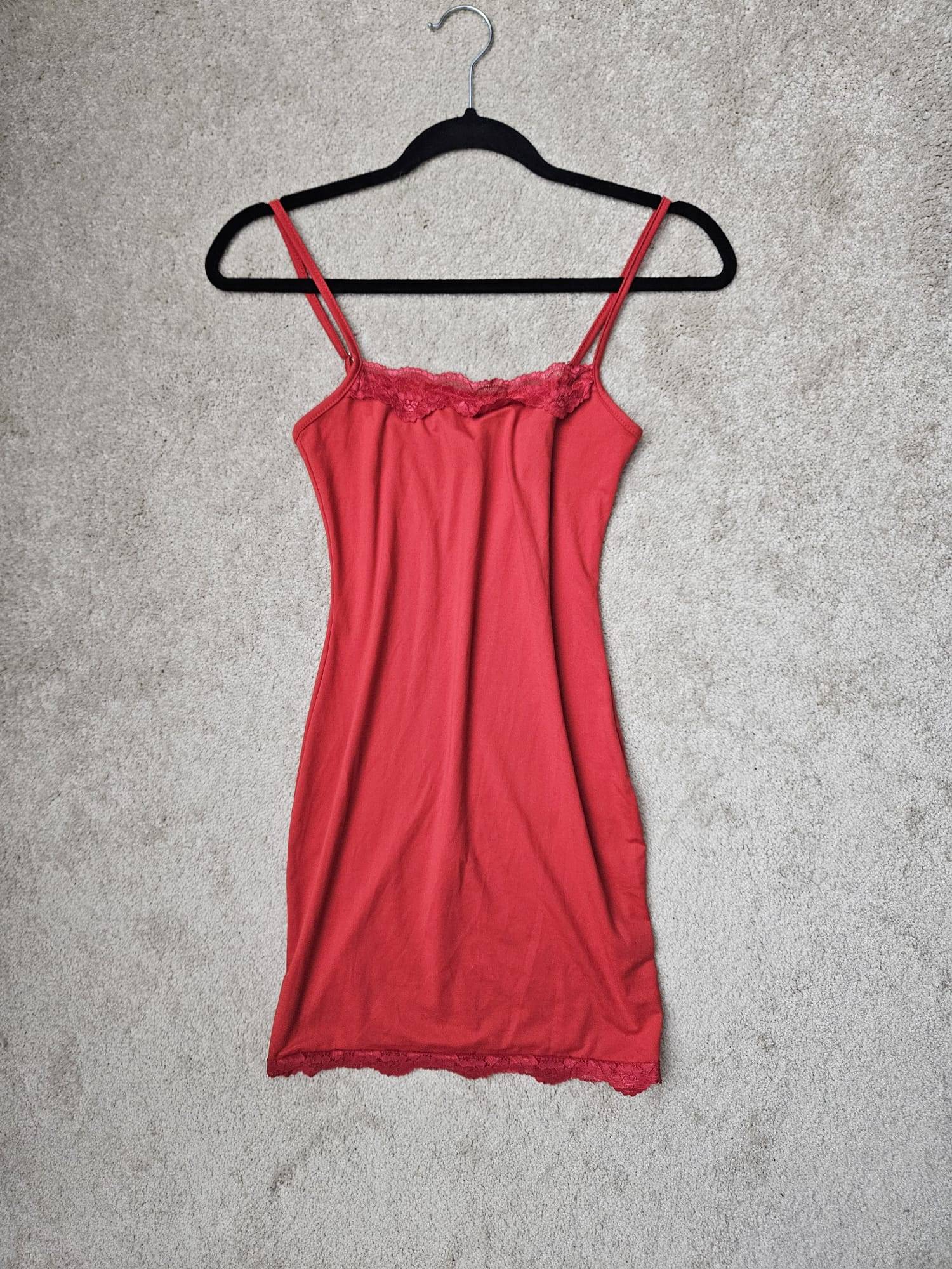 Red Lace Trim Slip Dress
