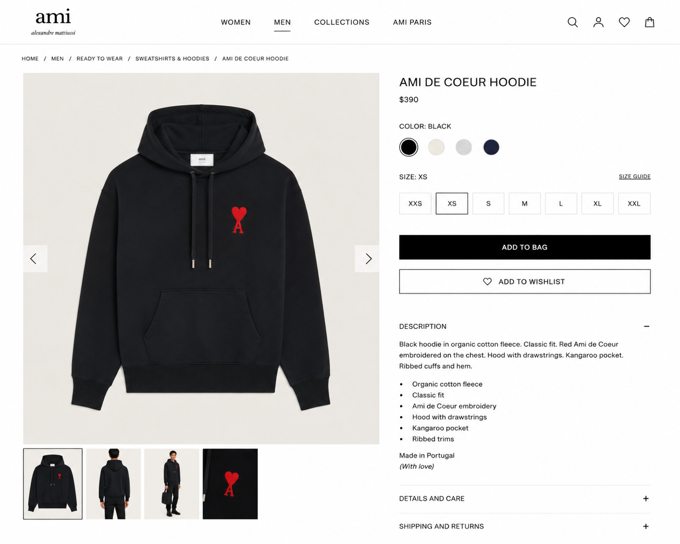 AMI Paris Ami de Coeur Hoodie – Black – Size S - photo 2