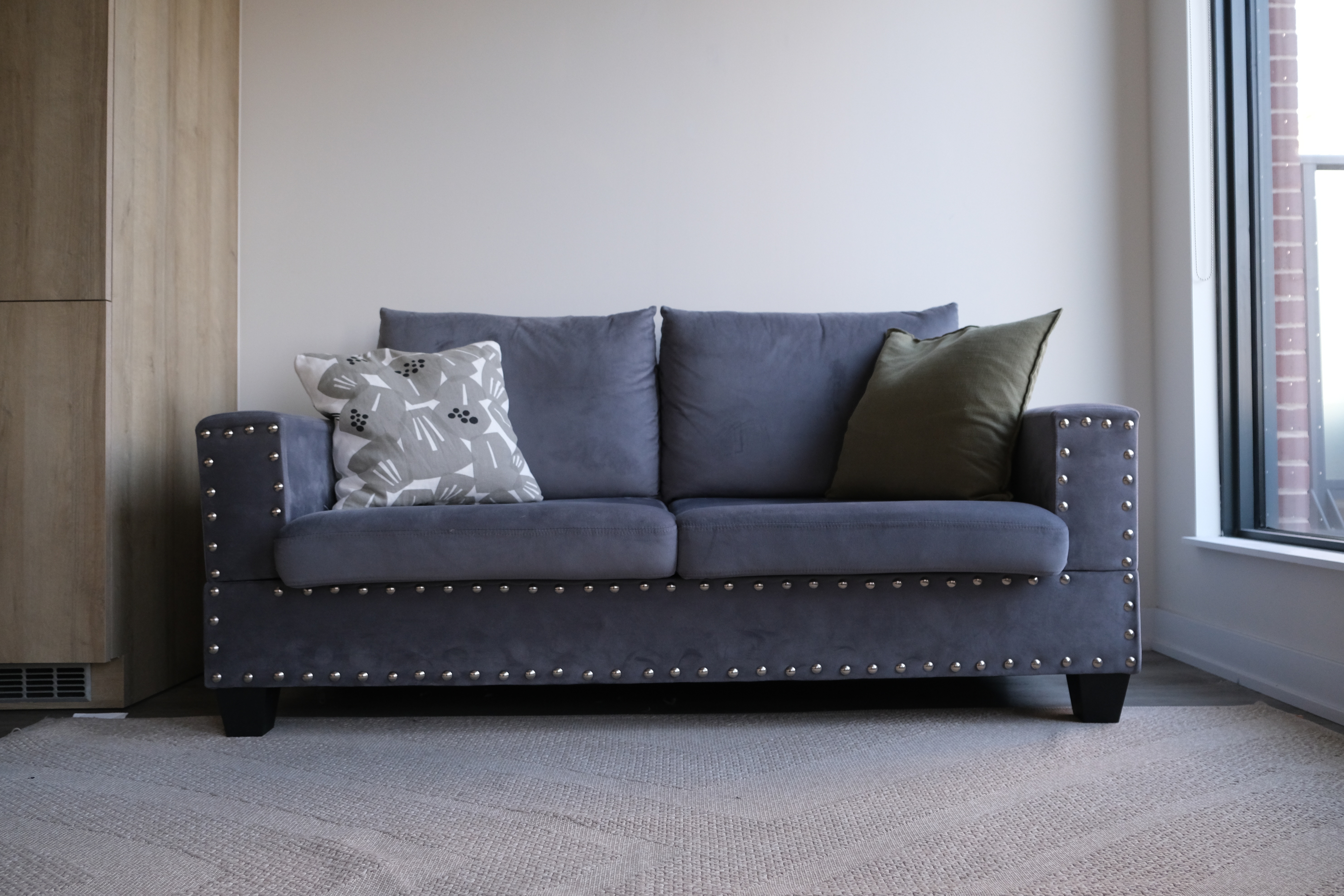 Grey Loveseat Sofa with Studs - photo 2