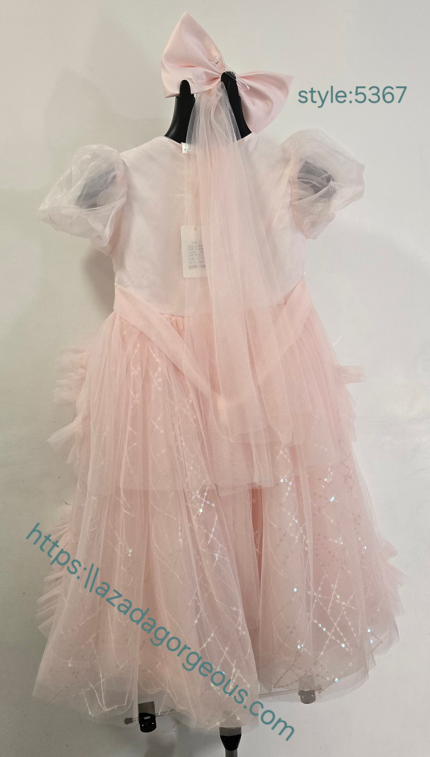 Pink Sequin Tulle Dress with Bow:5367 - photo 2