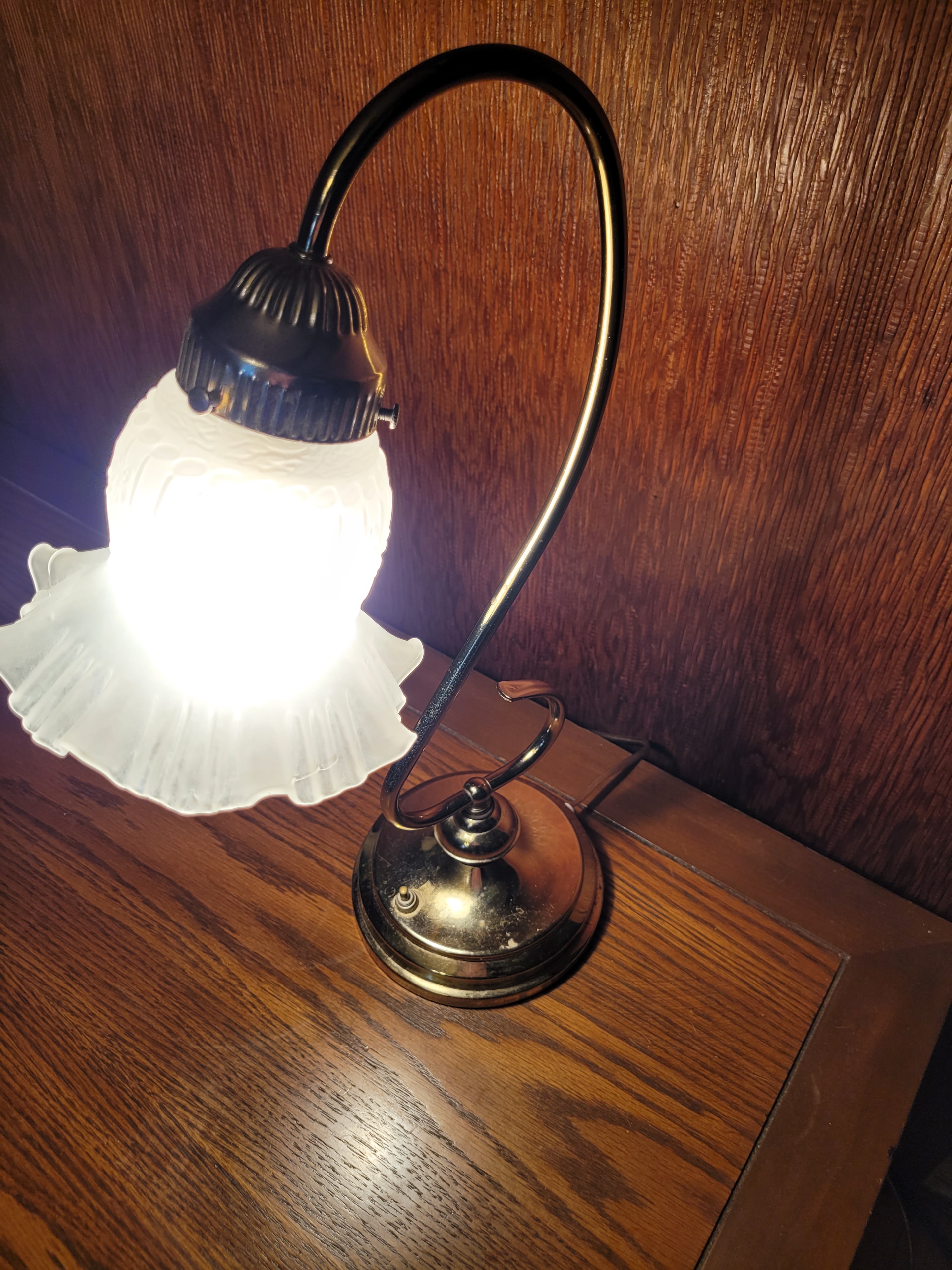 1980s Gooseneck Frosted Ruffled Glass Shade, Art Nouveau Revival - photo 3