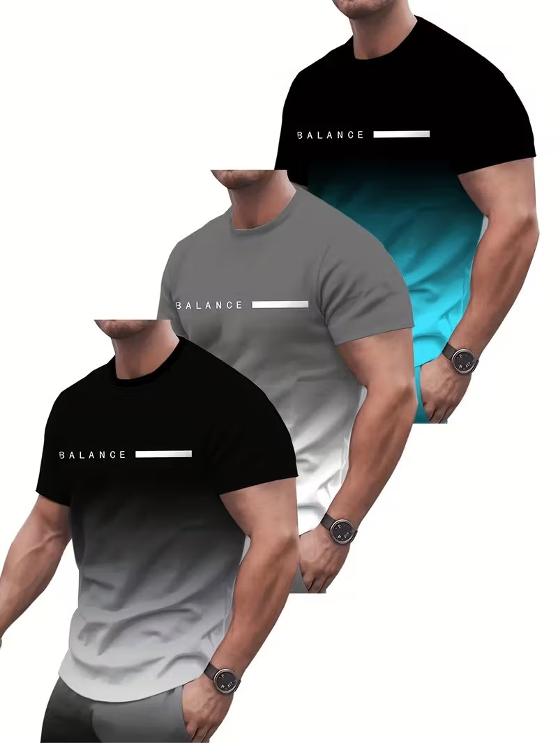 Men's shirt 3-pack gradient letter signature 3D