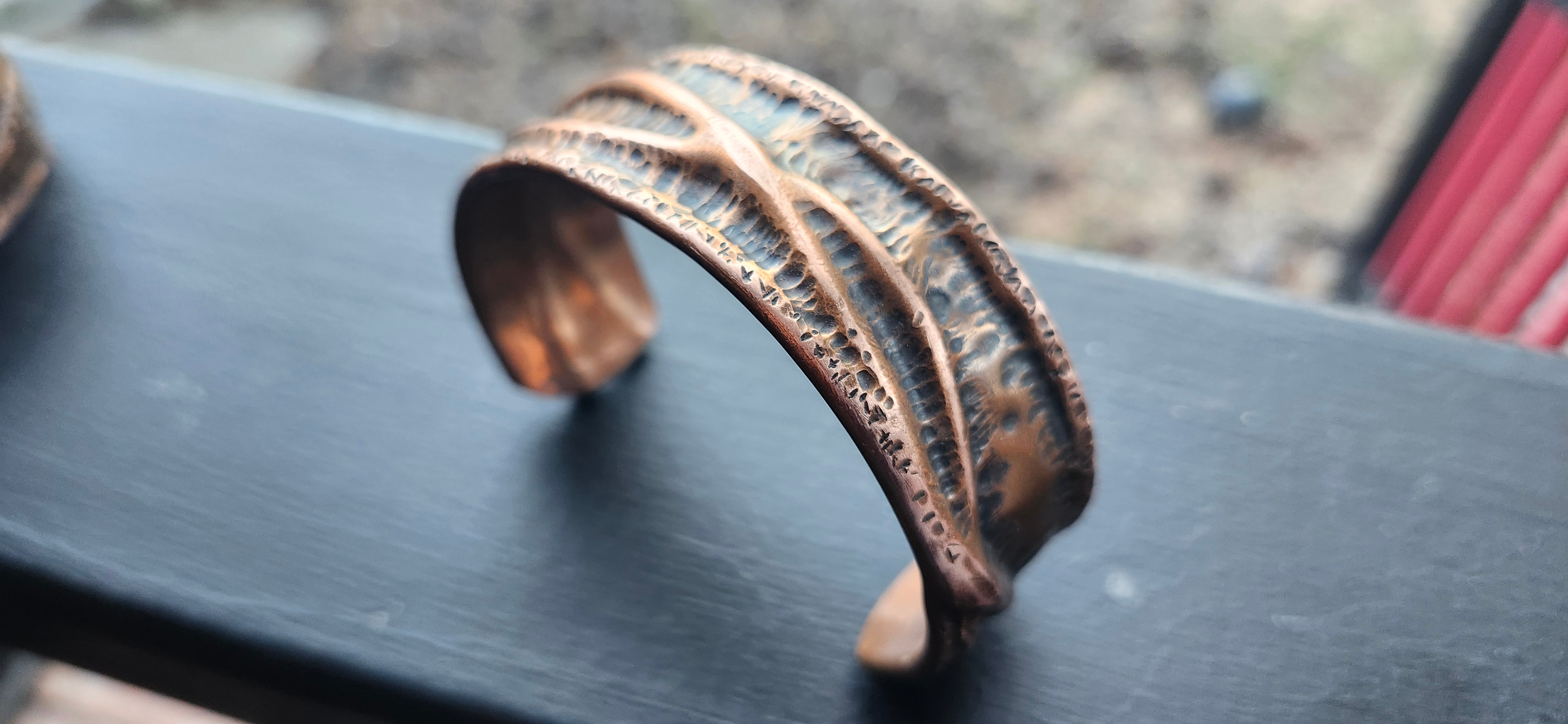Handcrafted Copper Cuff Bracelets Distressed Copper - photo 2