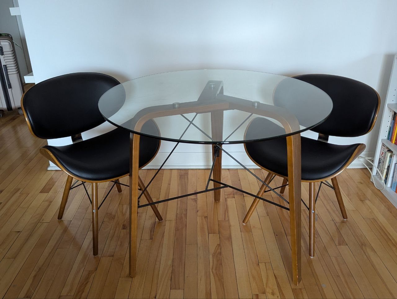 Glass Dining Table with Walnut Melamine Legs