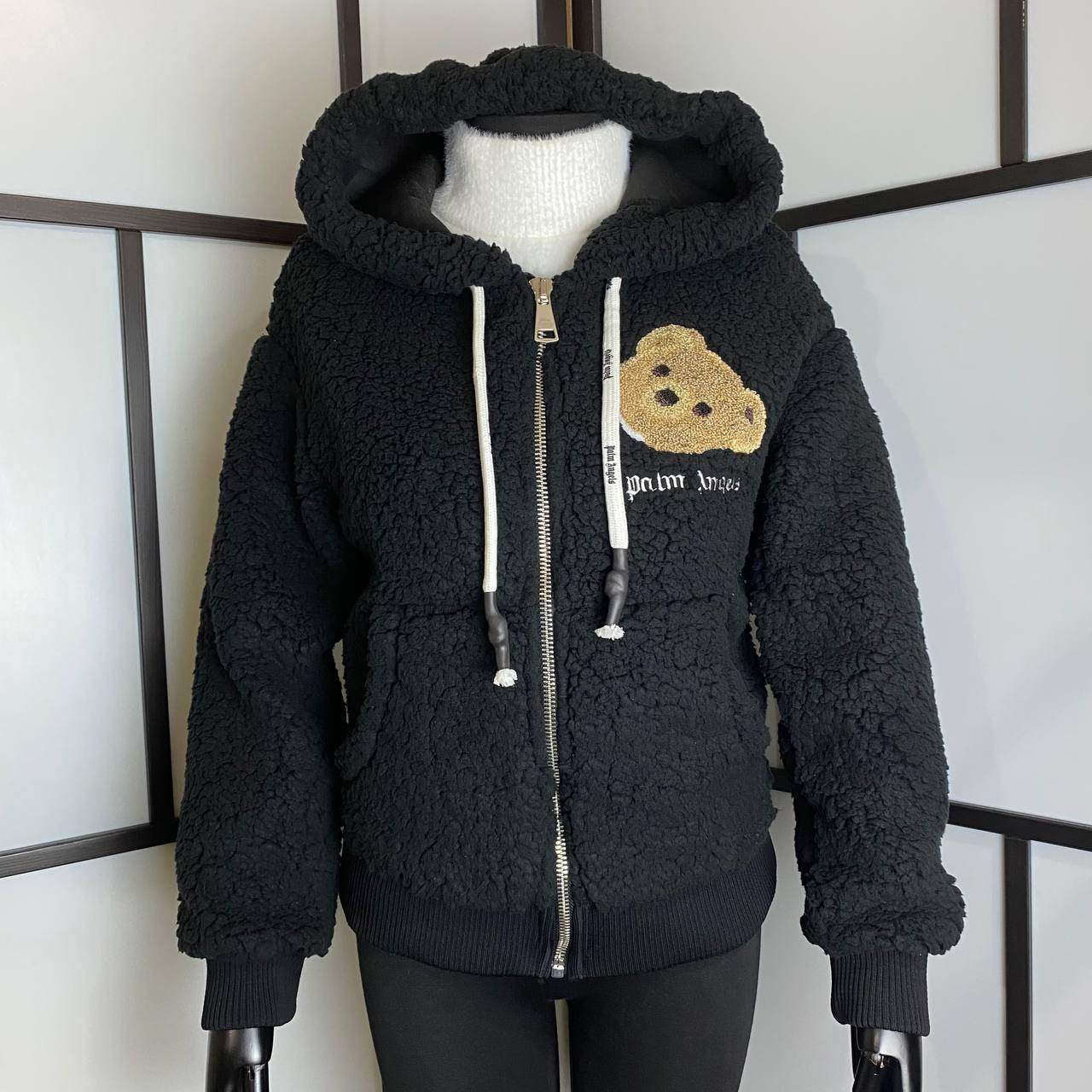 Palm Angels Black Bouclé Teddy Bear Zip Hoodie Size S - photo 4