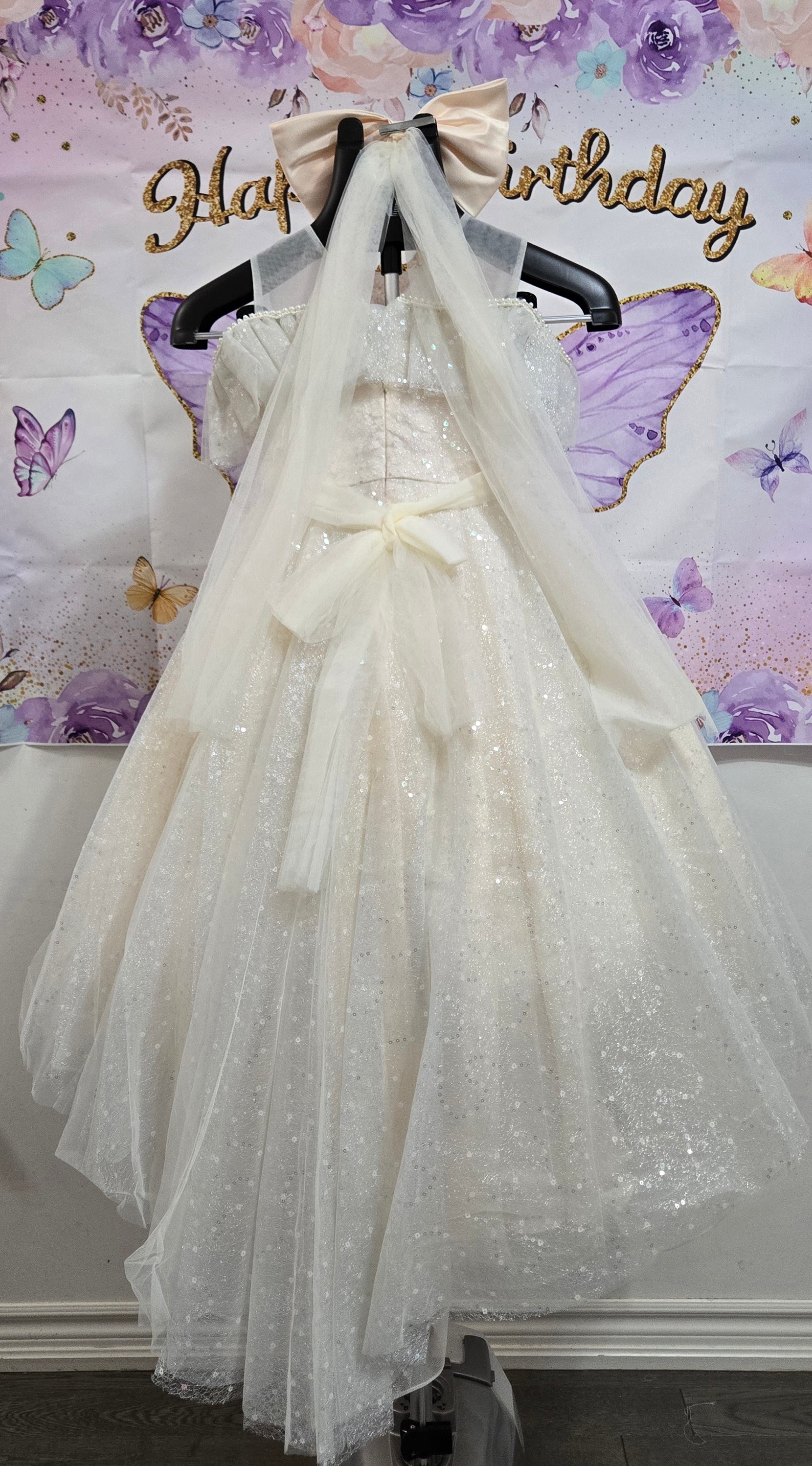 Girls White Sparkly Gown with Veil:5370 - photo 3