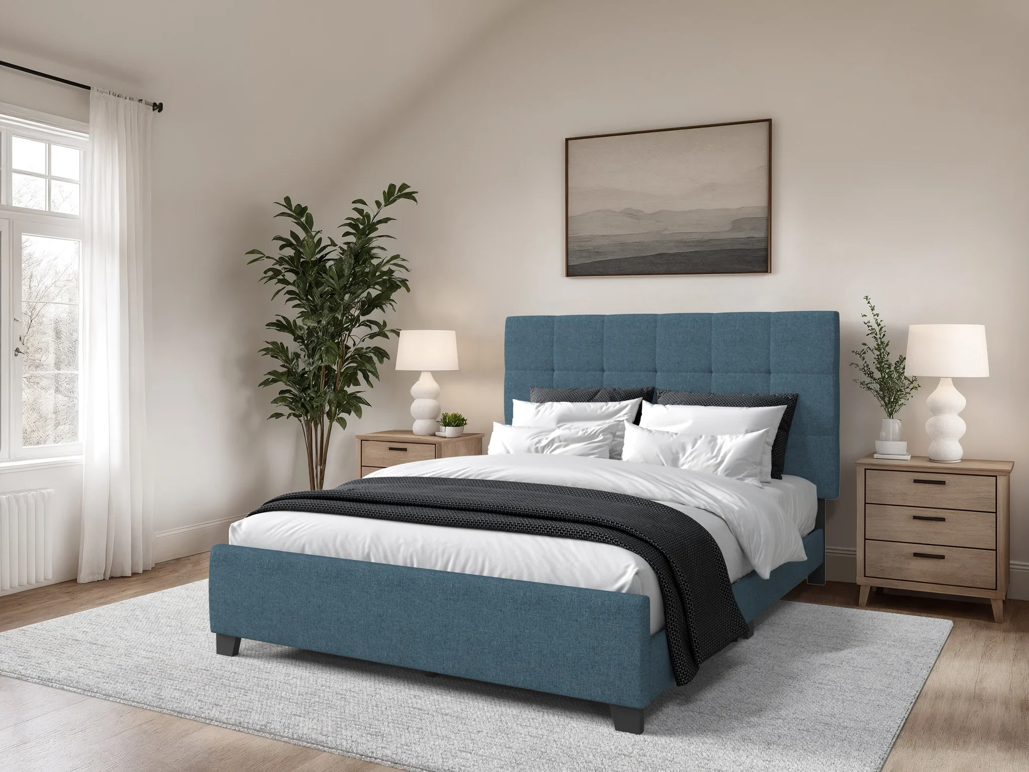 Ocean Blue Tufted Queen Upholstered bed, BNIB