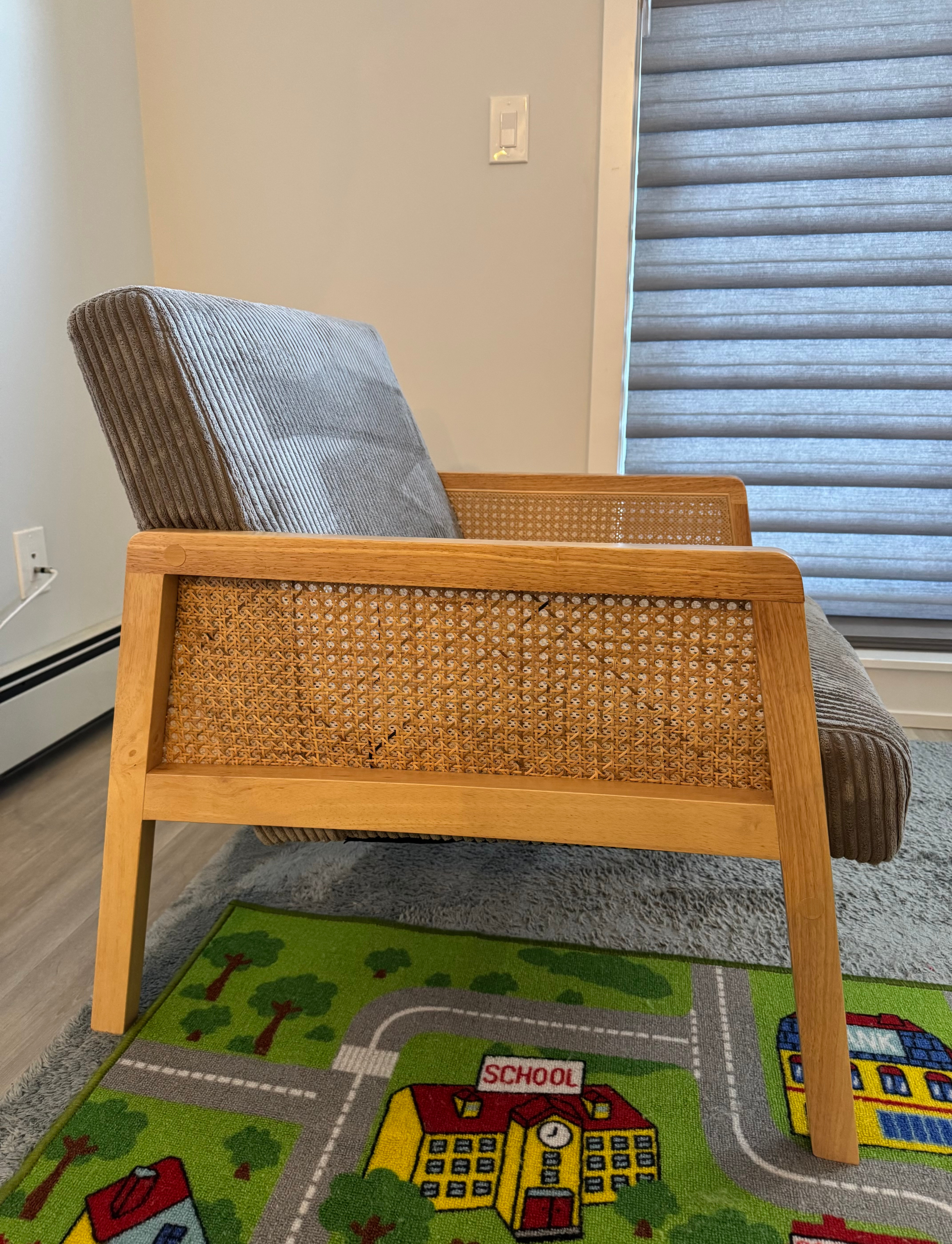 Structube BECKETT Silver Armchair w/ corduroy and rattan accents - photo 5