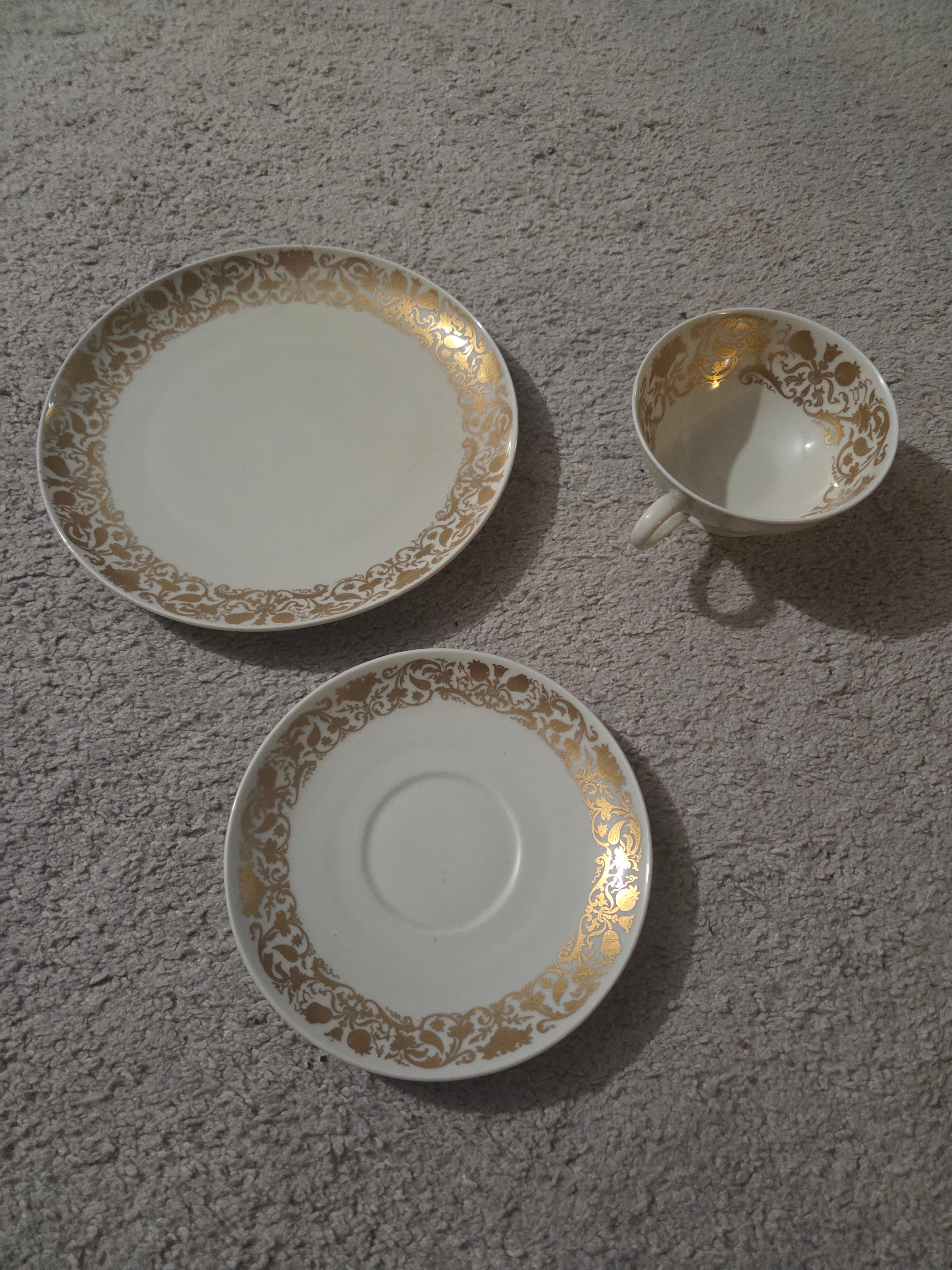 Vintage Reichenbach Germany Blue Gold Floral Teacup Trio - photo 2