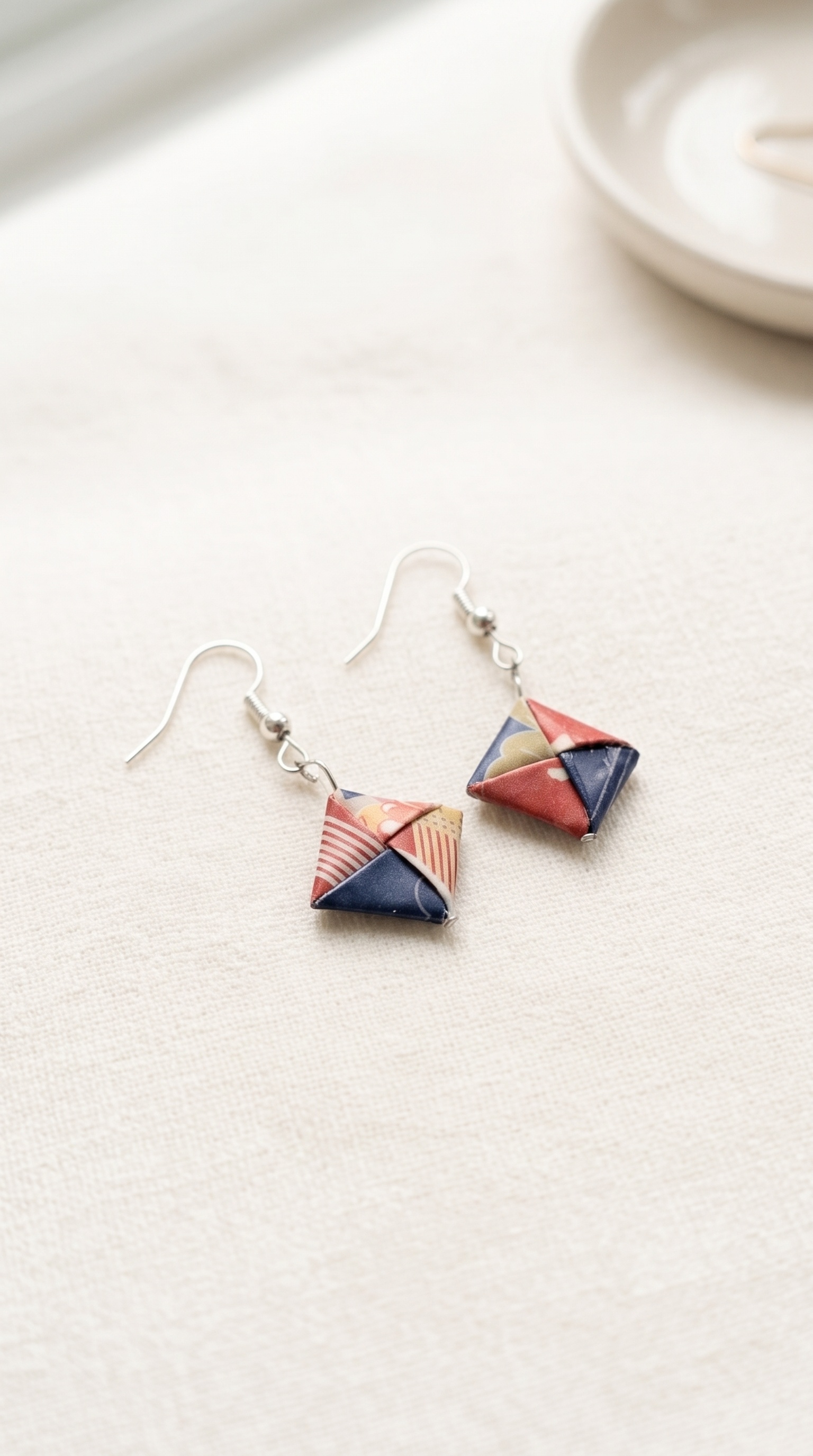 Handmade Origami Diamond Earrings | Chiyogami Washi Paper - photo 2