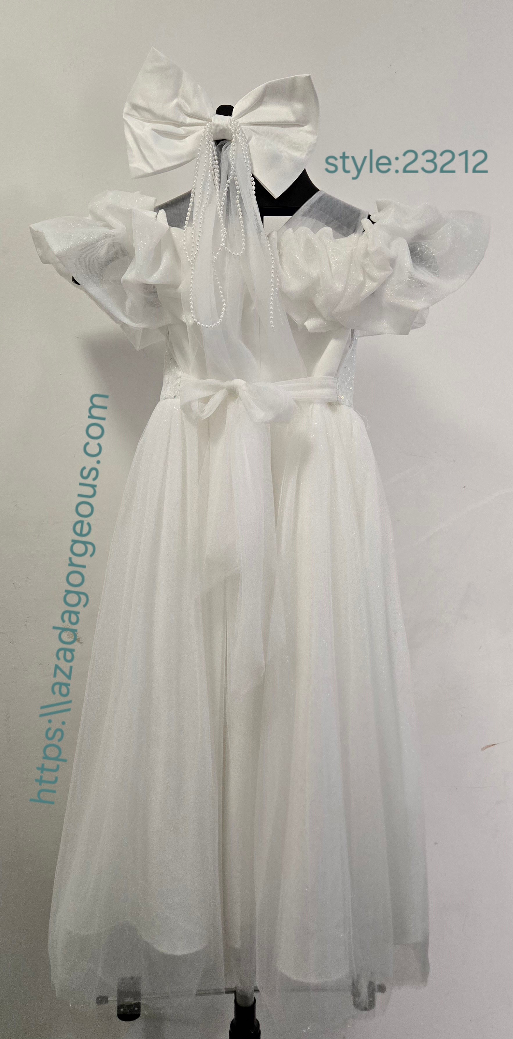 White Sequin Tulle Dress with Bow 23212 - photo 4