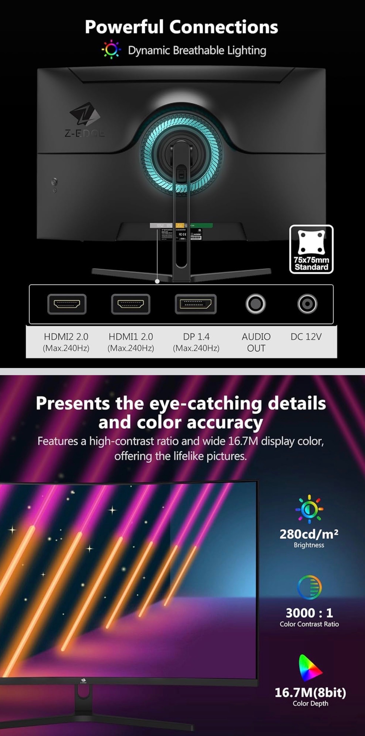 NEW: Z-Edge 32" Curved Gaming Monitor FHD 1080P 240Hz MPRT 1ms - photo 5