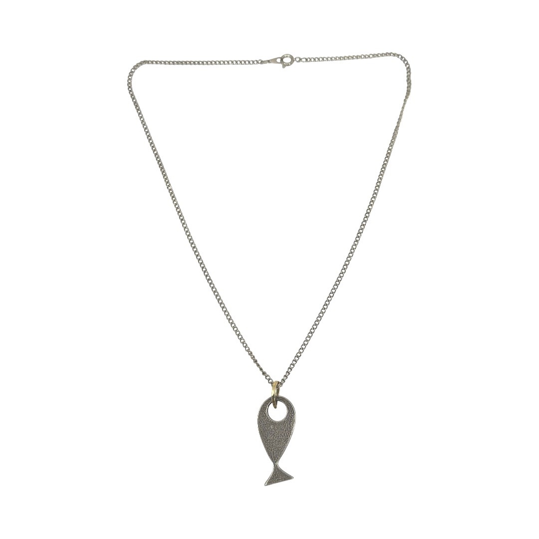 Vintage silver Plated fish pendant necklace - GM303 - photo 3