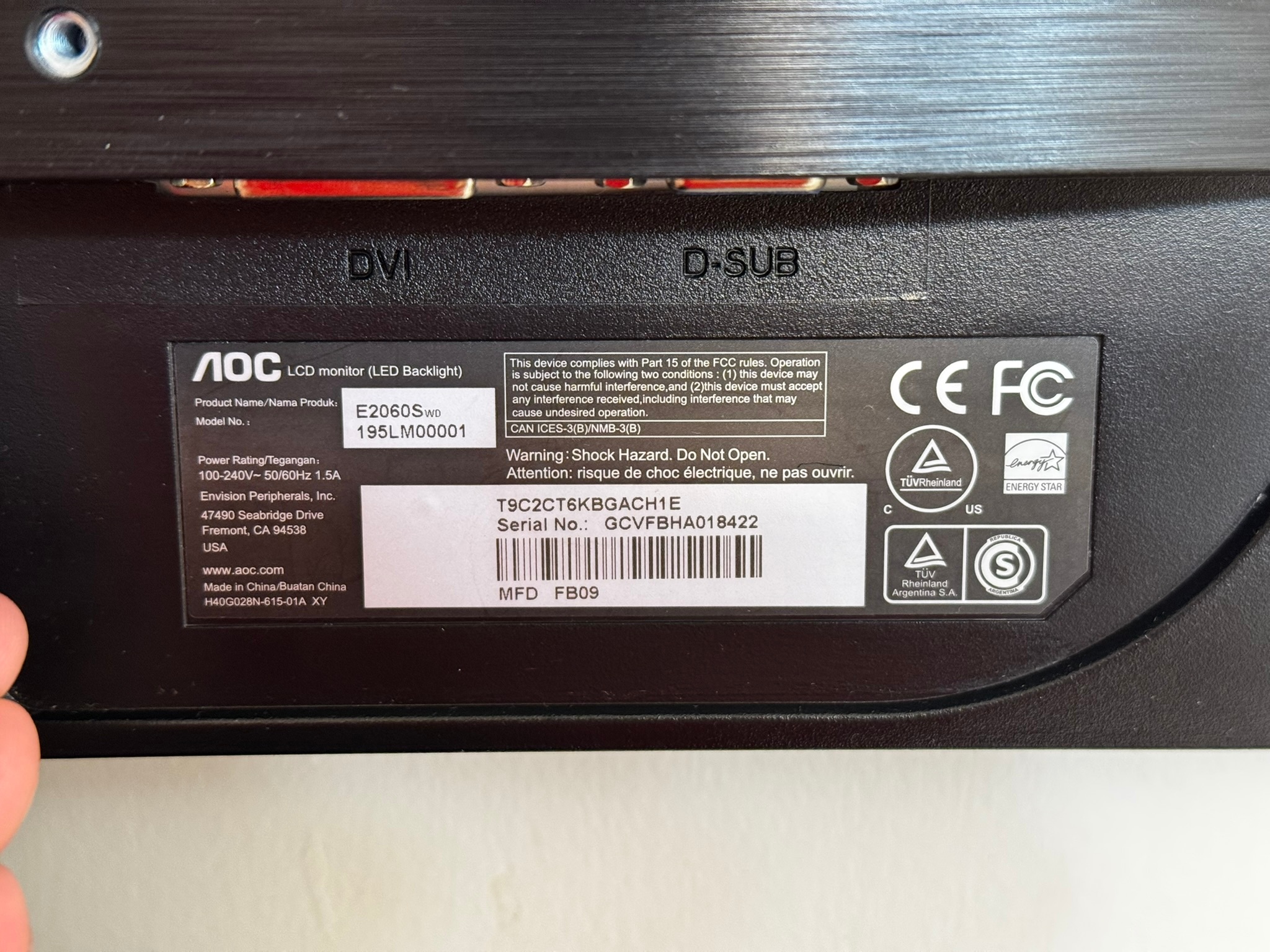 19.5-inch AOC E2060SWD Monitor - photo 3