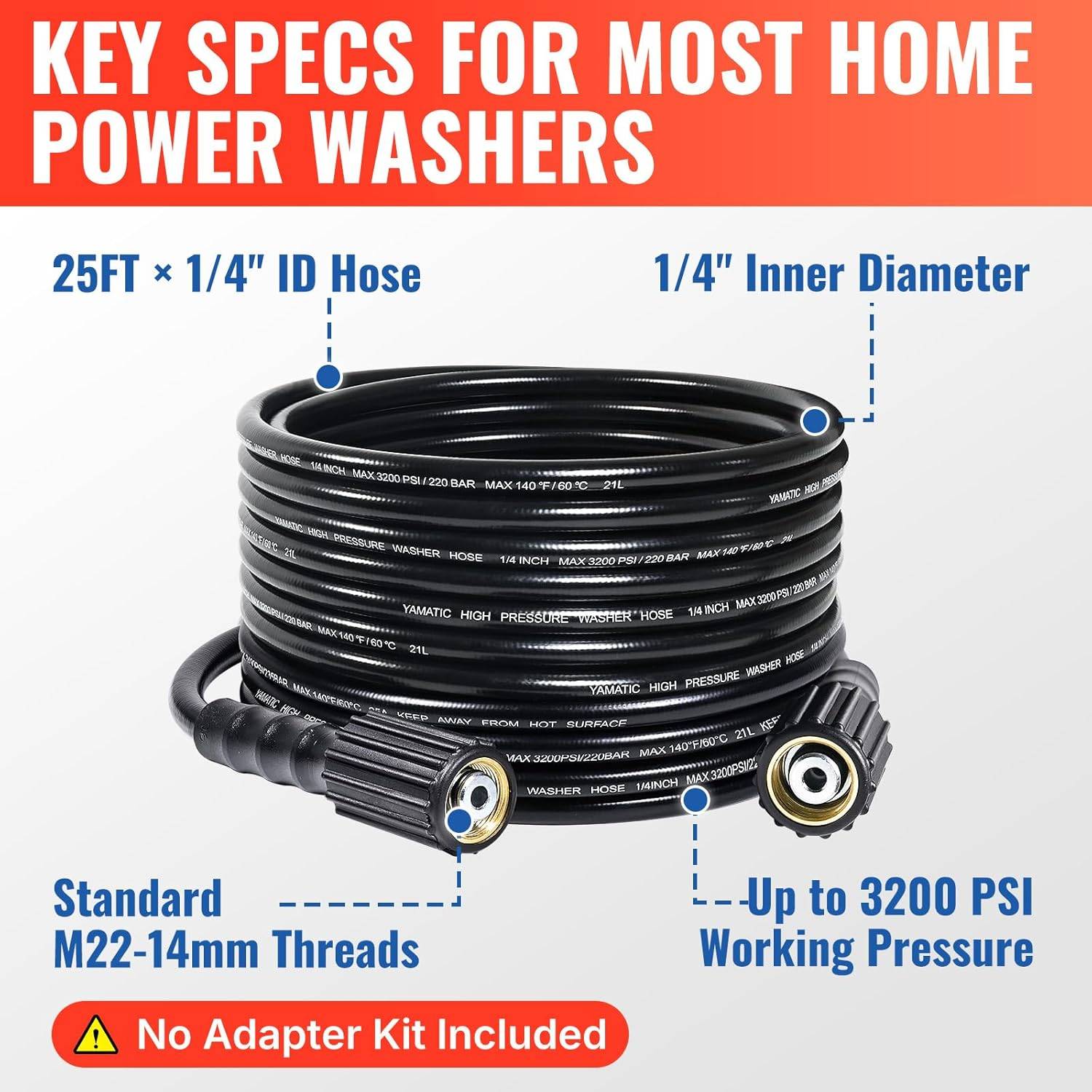 YAMATIC Pressure Washer Hose 25FT 1/4" - photo 2