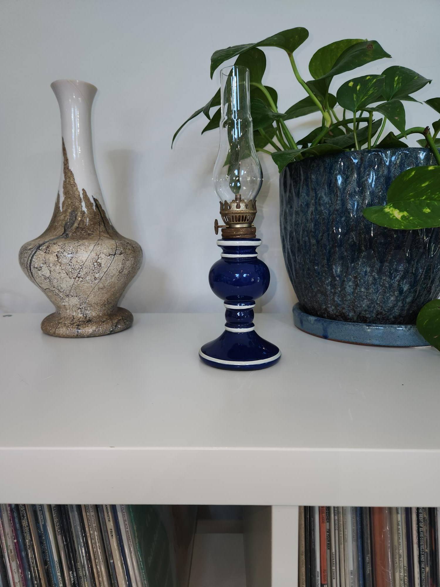 Vintage Japanese Cobalt Blue Ceramic Oil Lamp - photo 2
