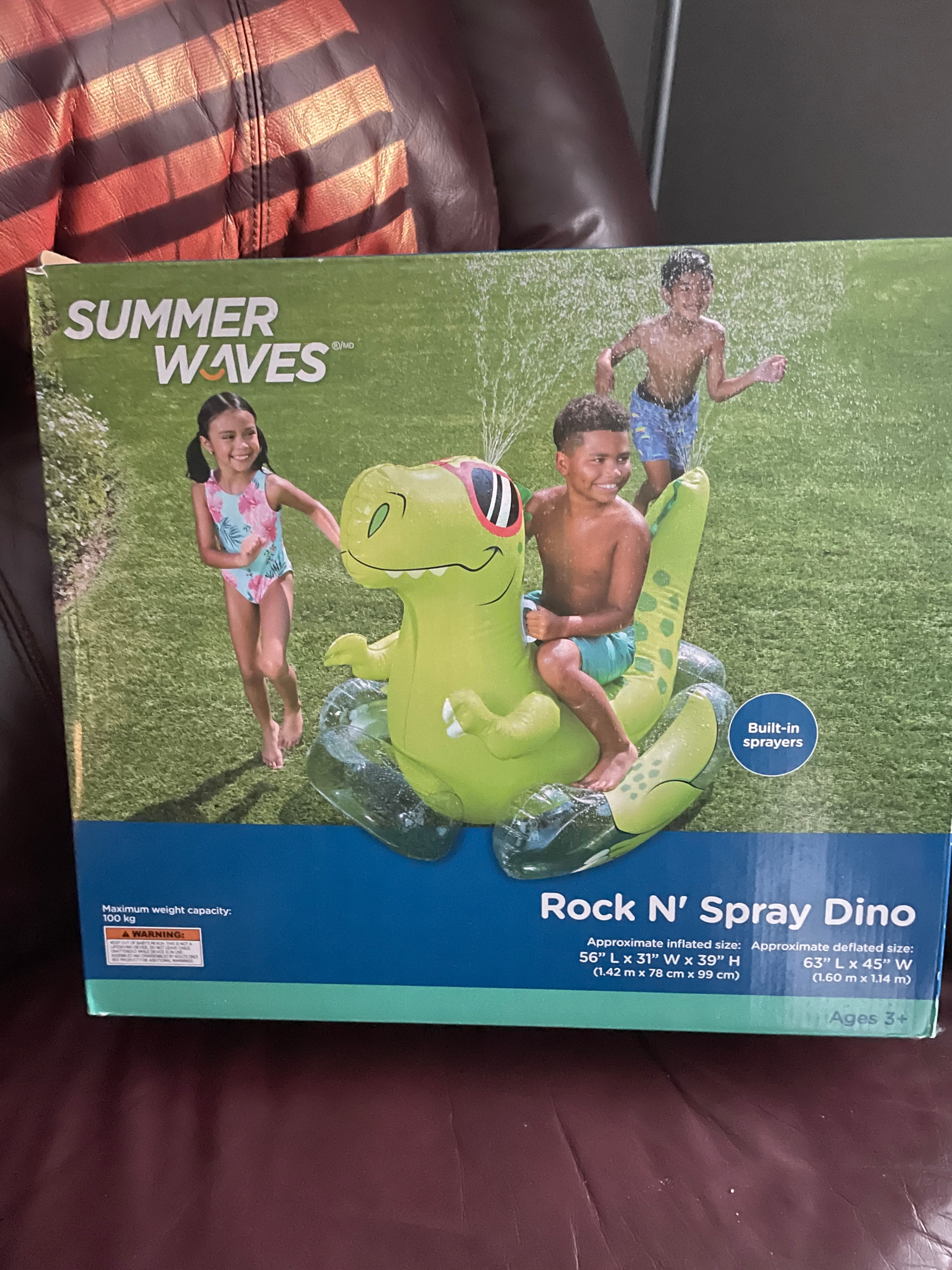 NEW - Dinosuar Inflatable Water Sprinkler, Green, 3-ft,