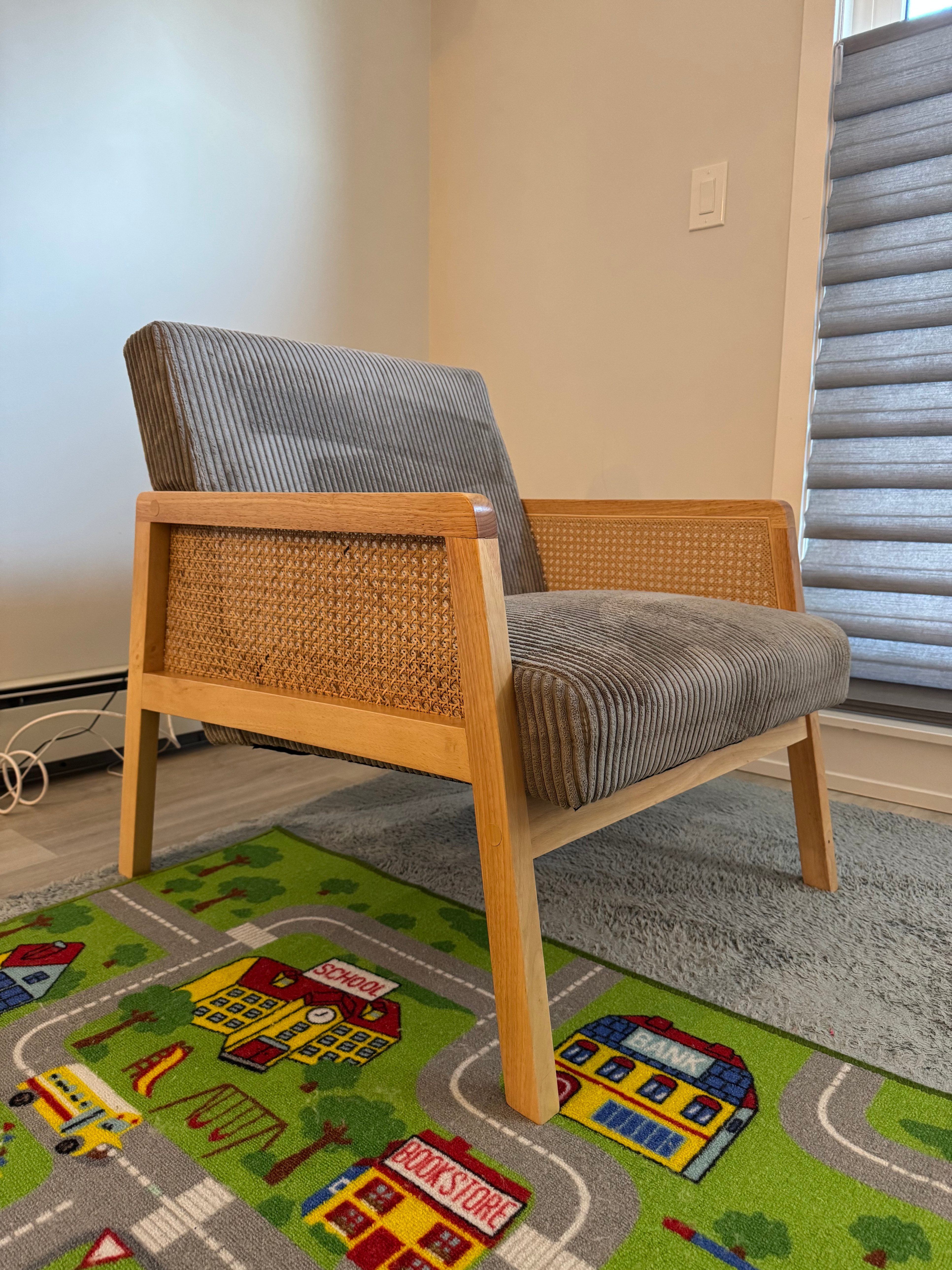 Structube BECKETT Silver Armchair w/ corduroy and rattan accents - photo 2