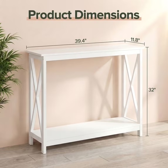 White Console Table with Shelf - photo 2