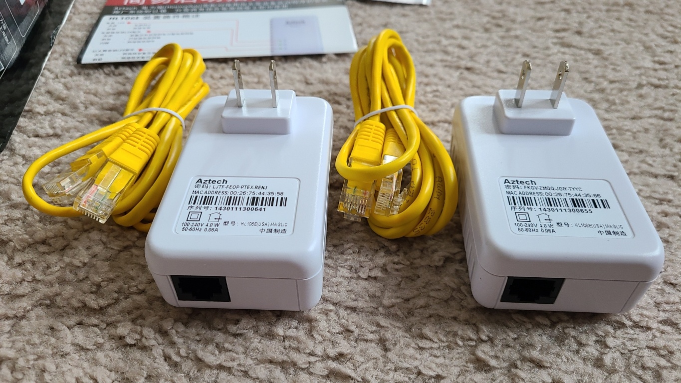 Aztech Powerline Networking 85Mbps HomePlug, unused (1 pair)