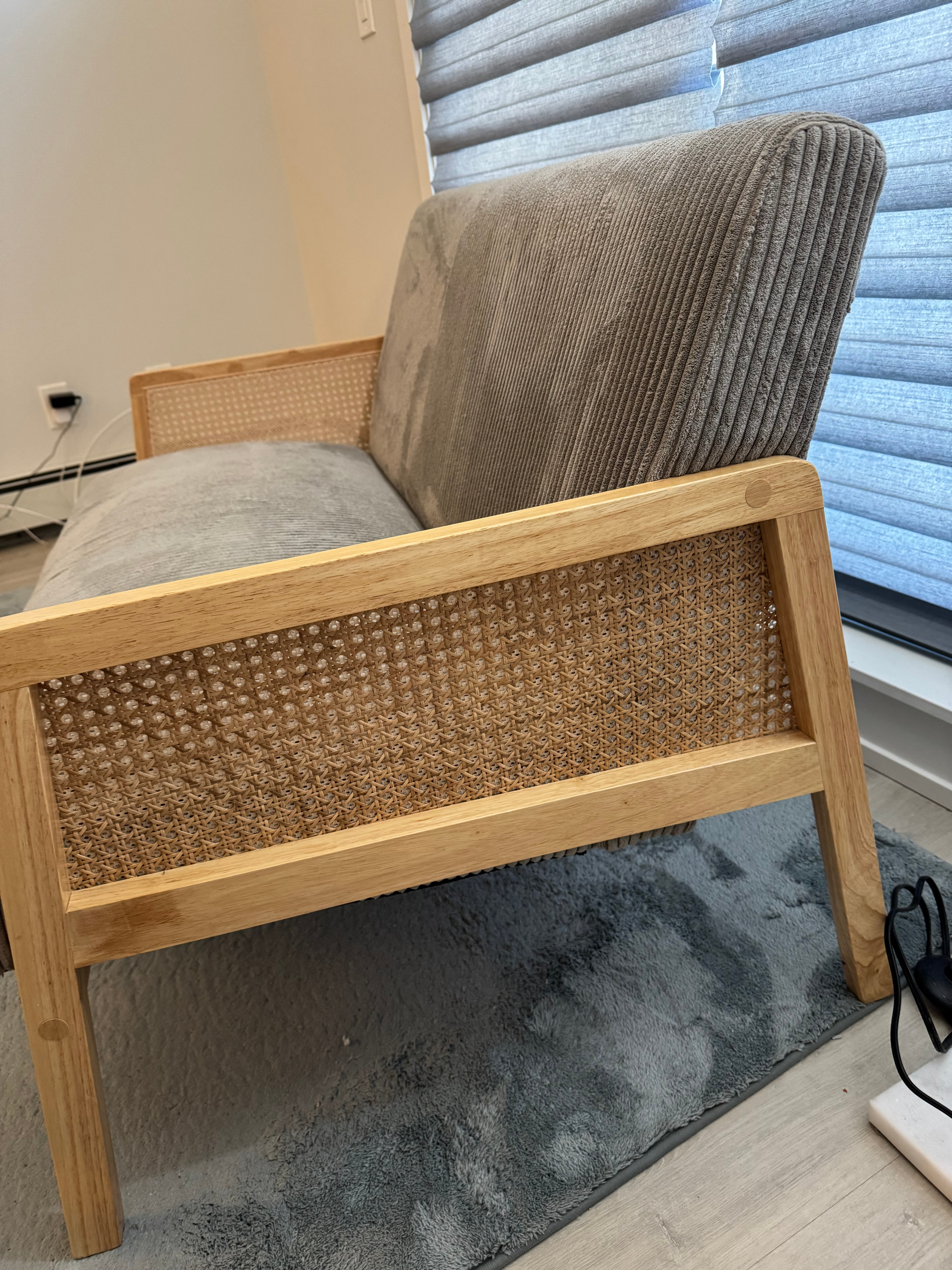 Structube BECKETT Silver Loveseat w/ corduroy and rattan accents - photo 5