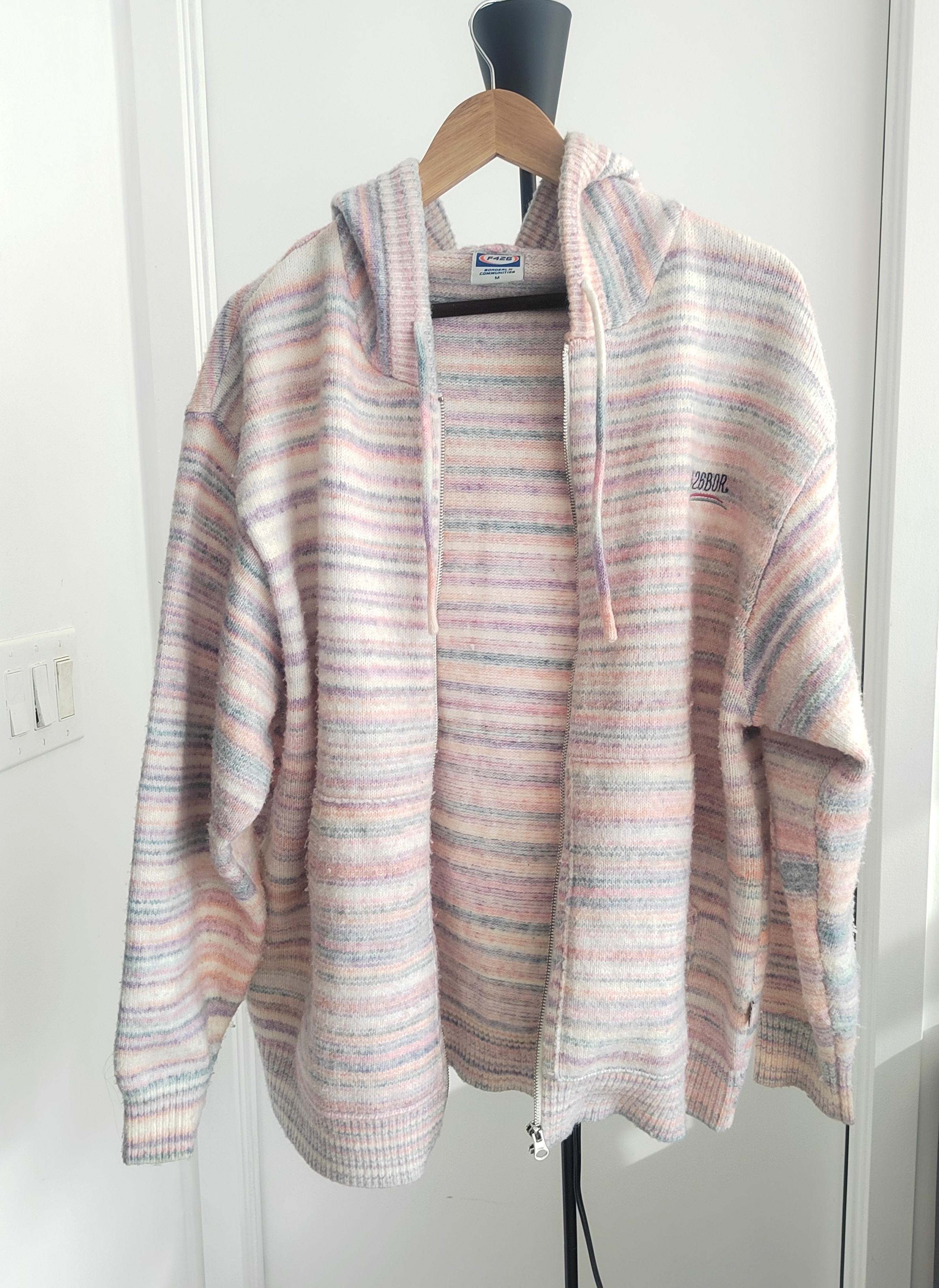 F426BBR Striped Knit Zip-Up Hoodie