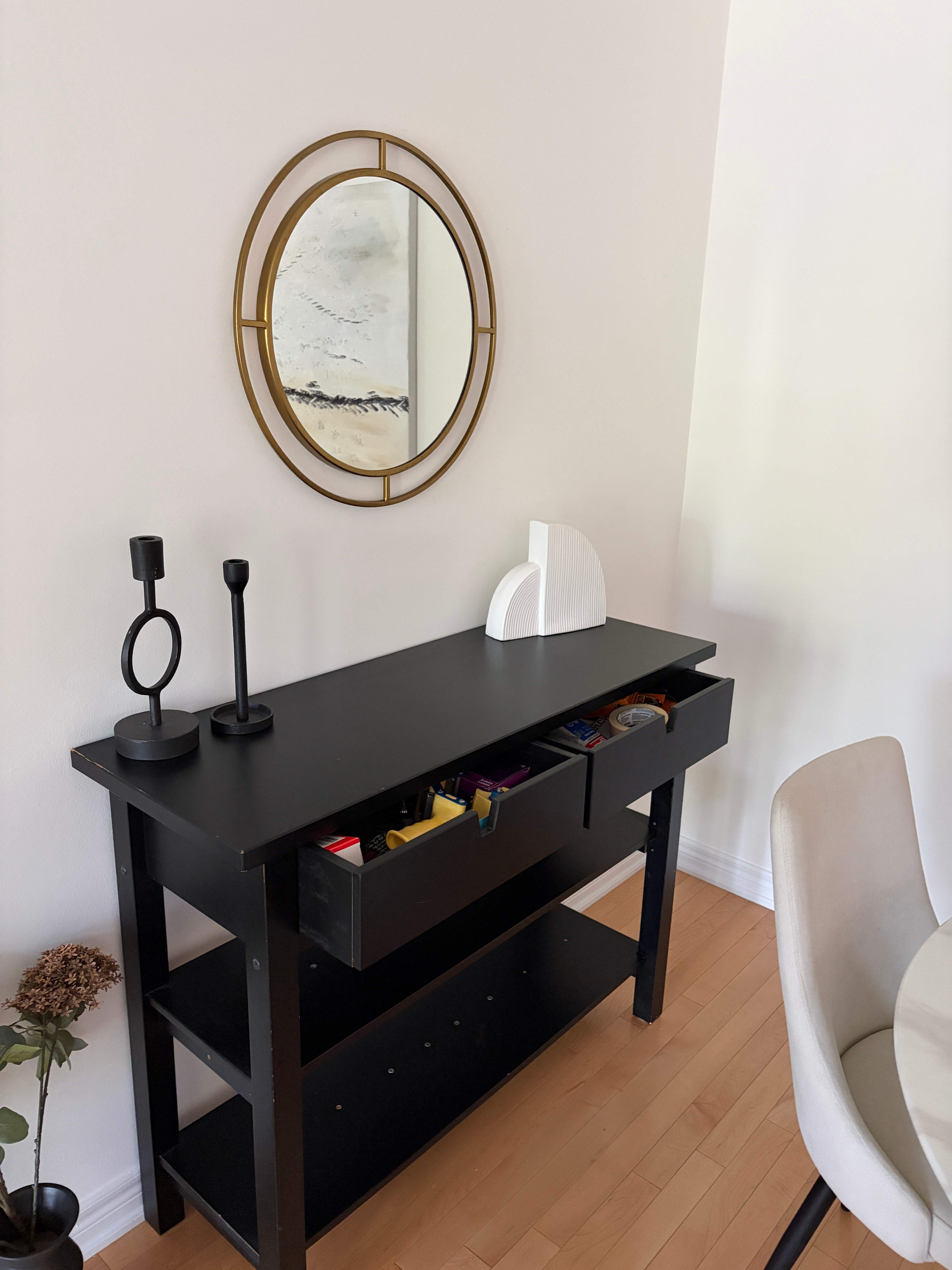 Solid Wood Black Console Table with Drawers and Shelves - photo 2