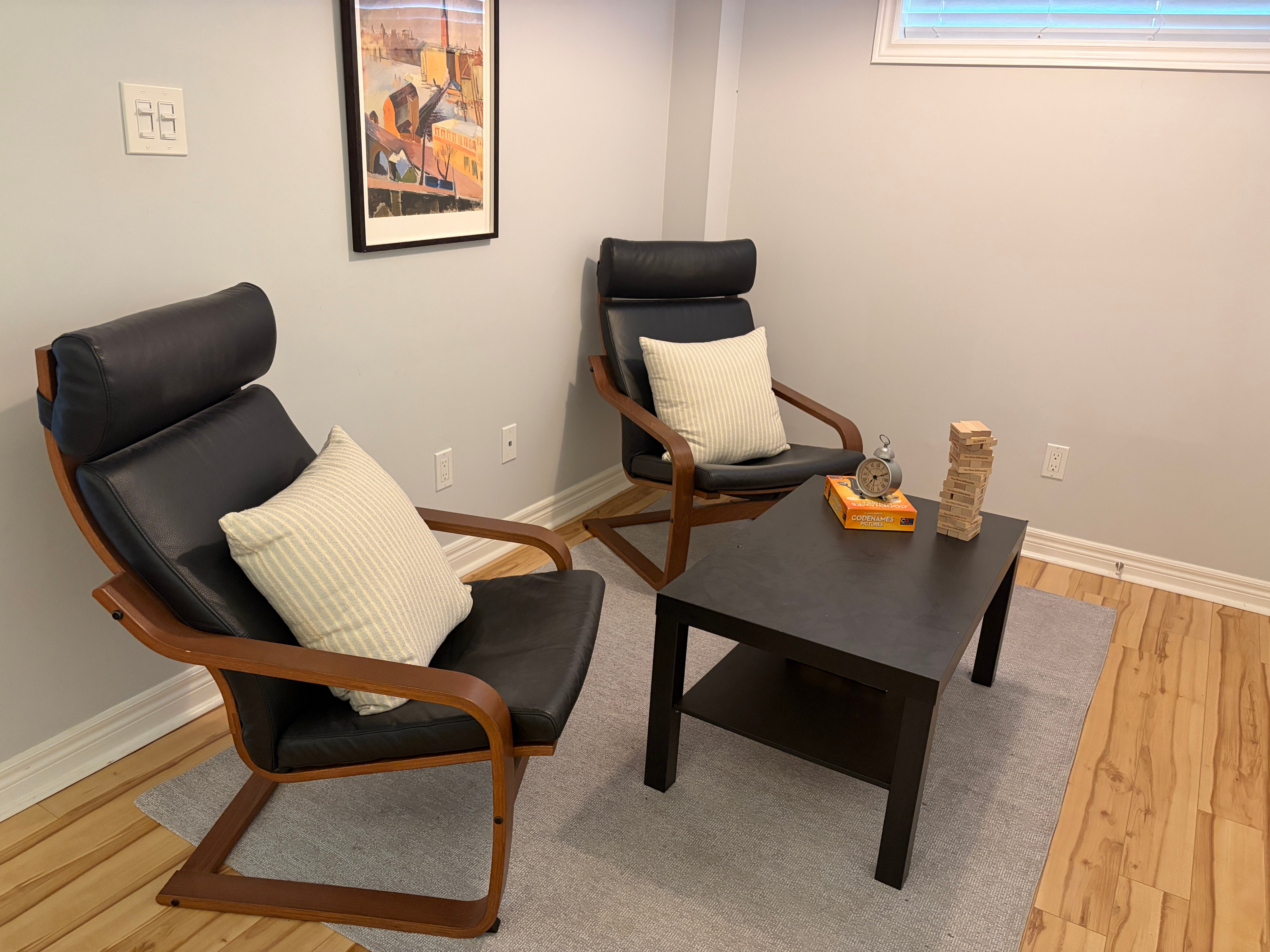 Ikea POANG Armchair with Black Leather