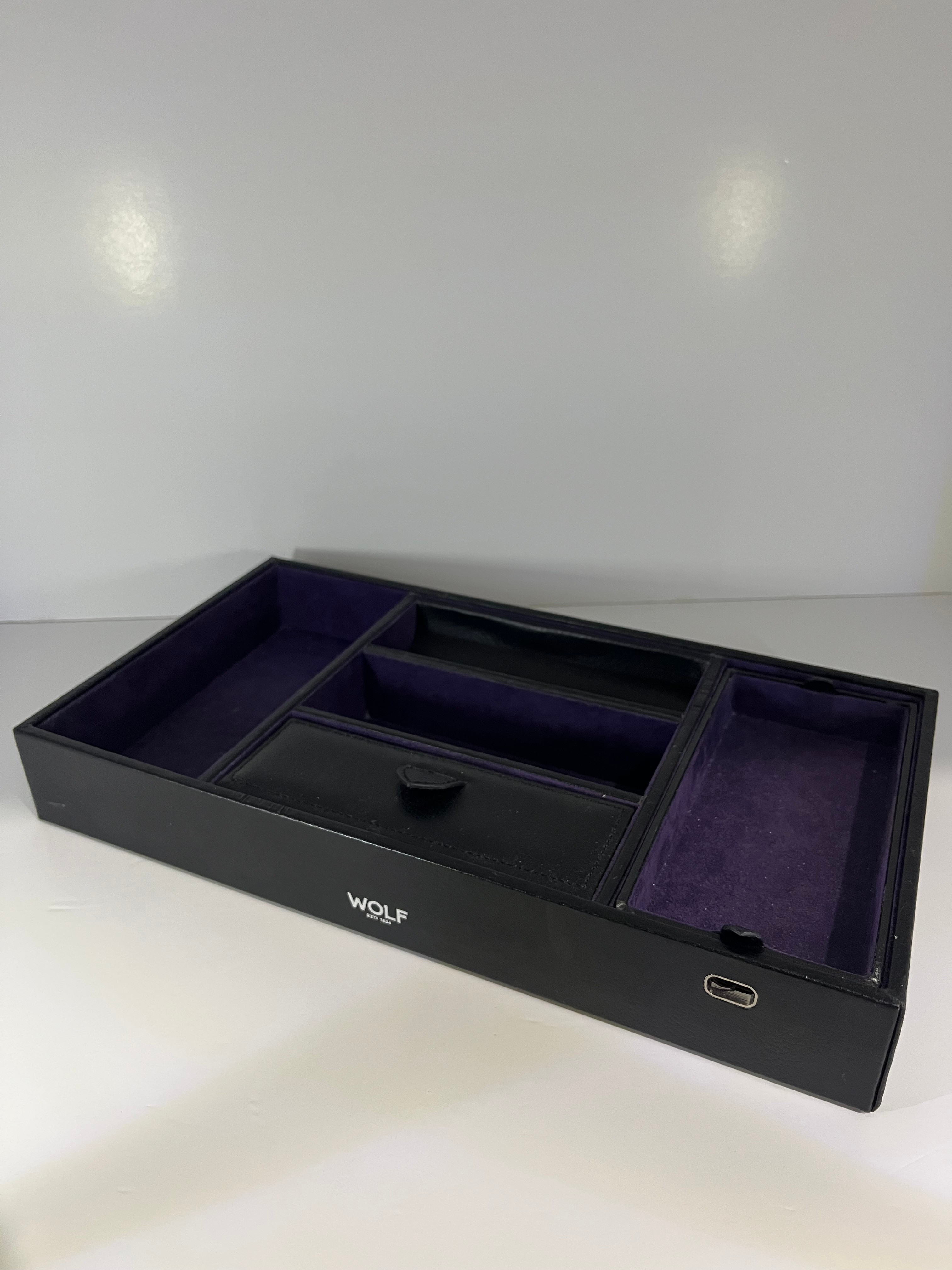 WOLF Blake Valet Tray - Black/Purple Leather