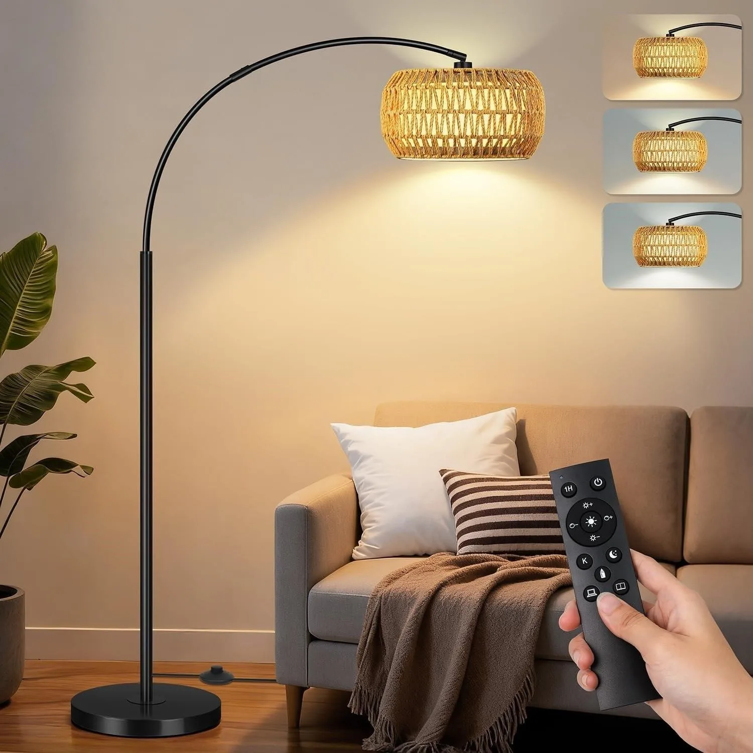 BRAND NEW Tall Arc Floor Lamp with Woven Shade