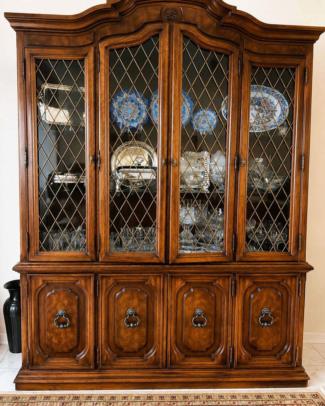 Antique-Style Wood China Cabinet with Glass Display Doors