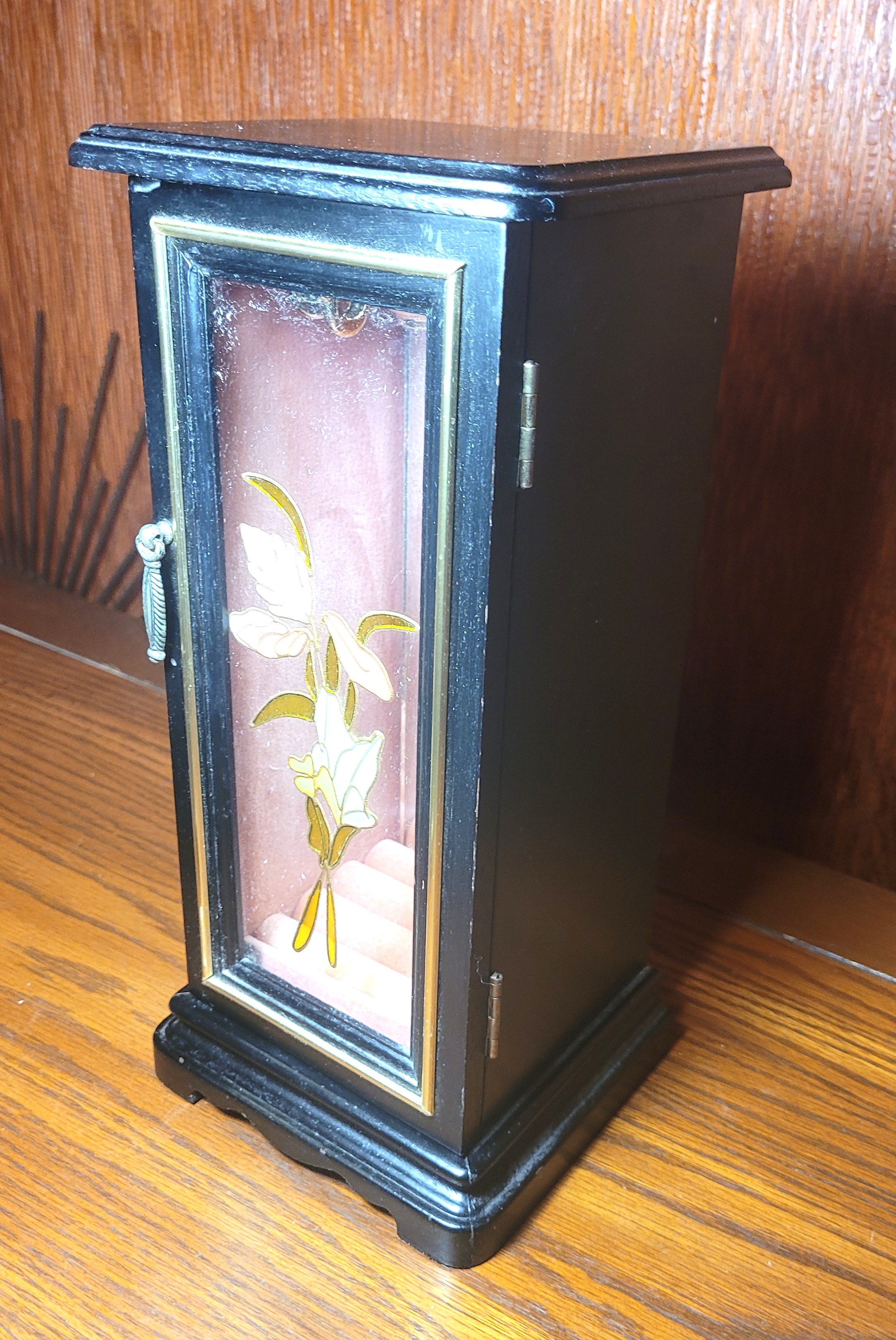 1970s Mele Black Jewelry Box Armoire Glass Door Tall Dresser - photo 4