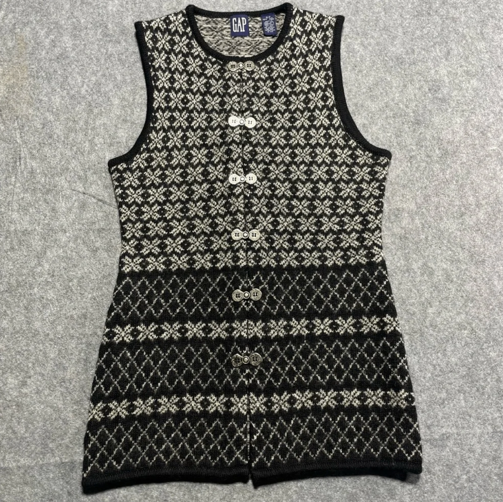 Vintage 90s GAP Monochrome Geometric Wool Knit Vest