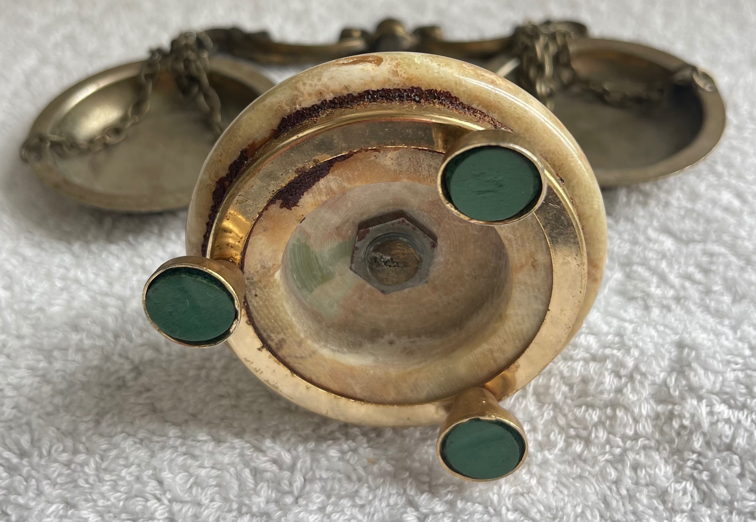 Vintage Miniature Brass & Round Green Onyx Scales of Justice - photo 4