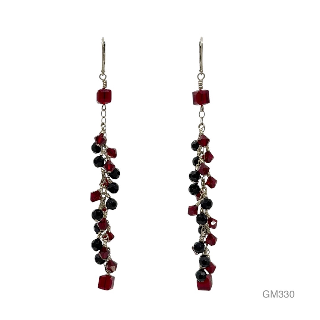 Hand Made Sterling silver onyx & Glass bead earrings - GM330