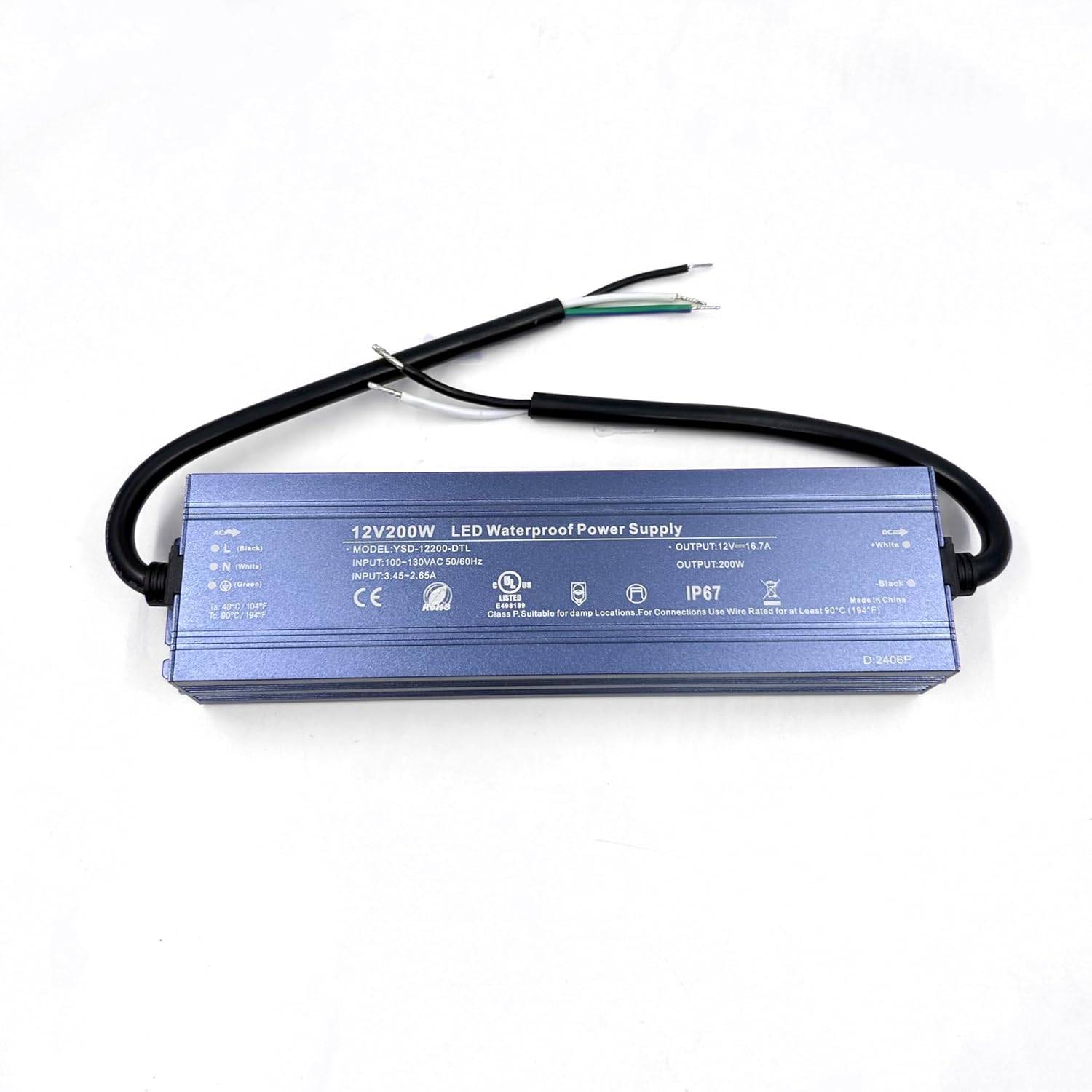 LED Driver 200W 12V UL Listed Transformer, Waterproof IP67 - photo 2