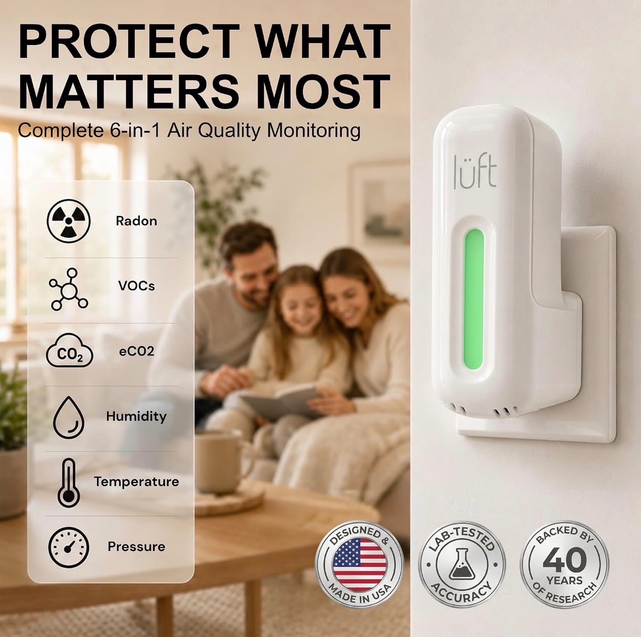 6-in-1 Air Quality Monitor Radon Detector VOC eCO2 Temp Humidity - photo 5