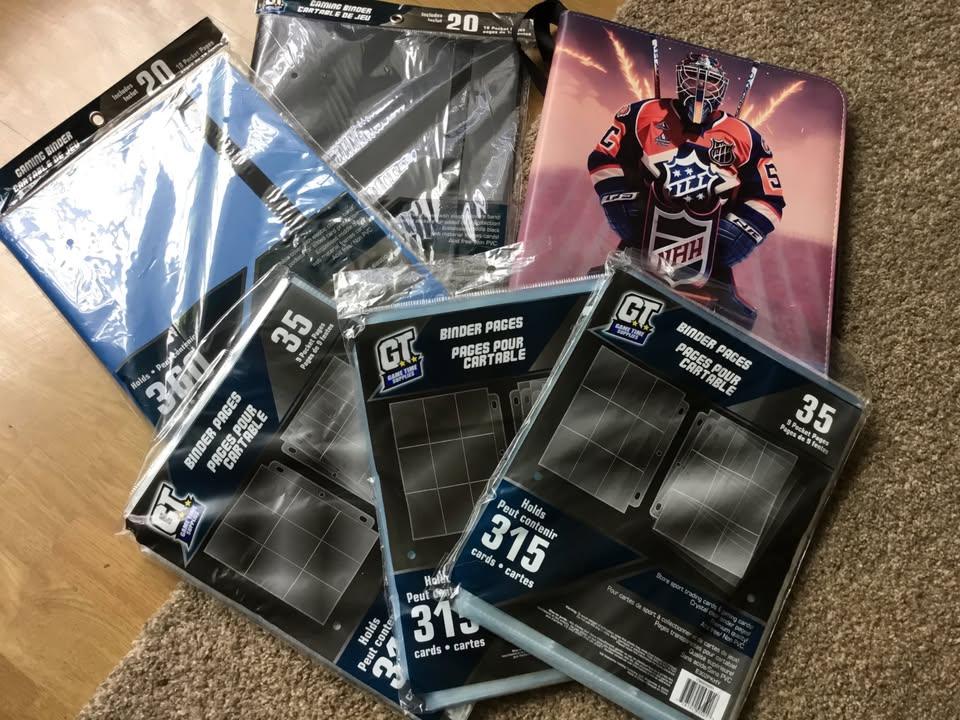 Hockey card collection binders with card sheets