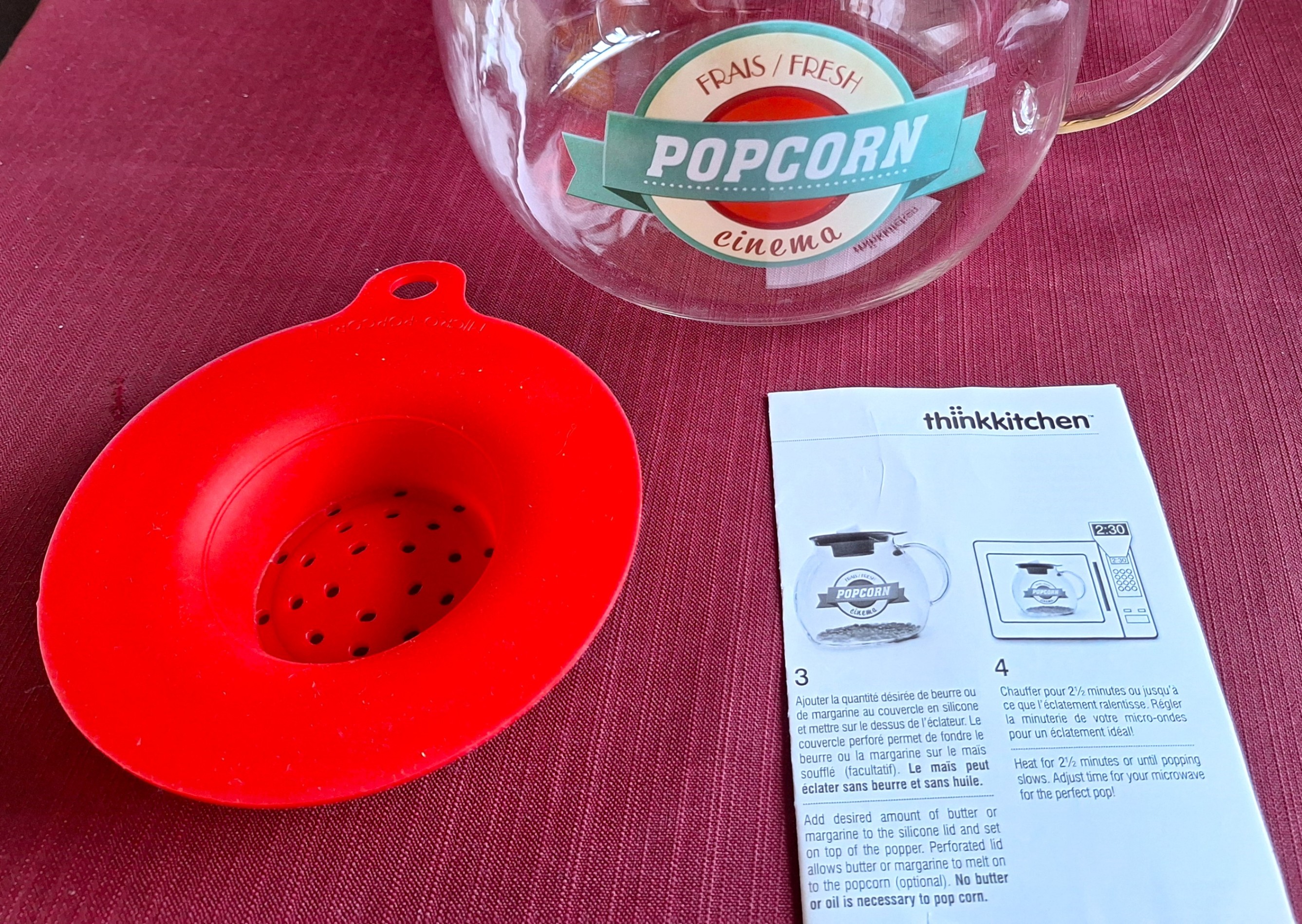 ThinkKitchen Glass Popcorn Popper with Red Silicone Lid - photo 3