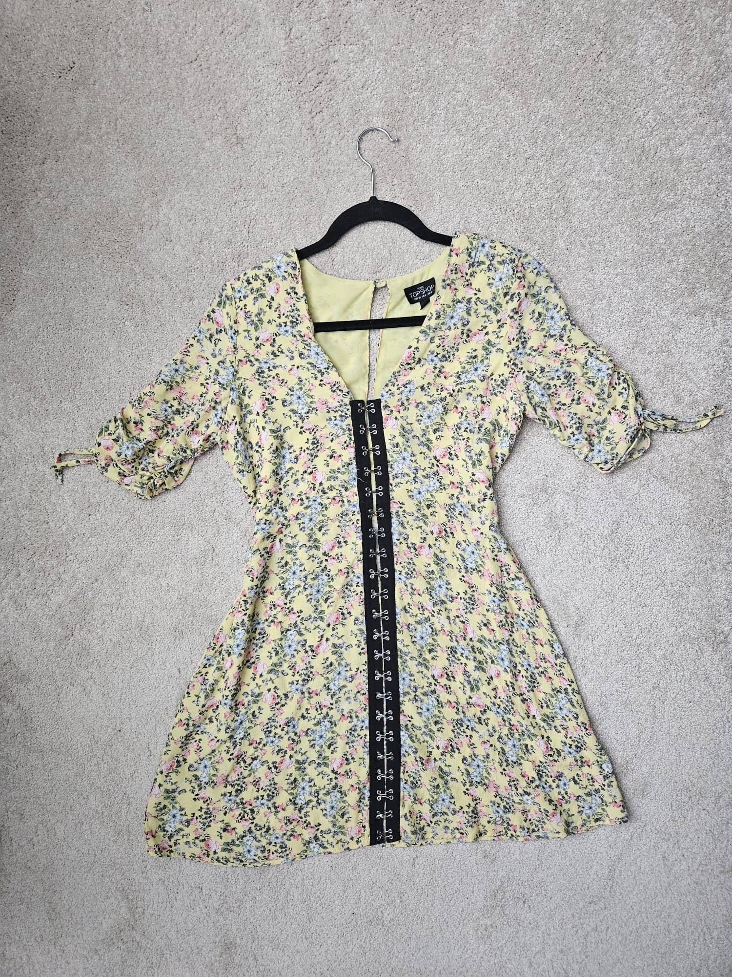 Topshop Yellow Floral Hook & Eye Mini Dress