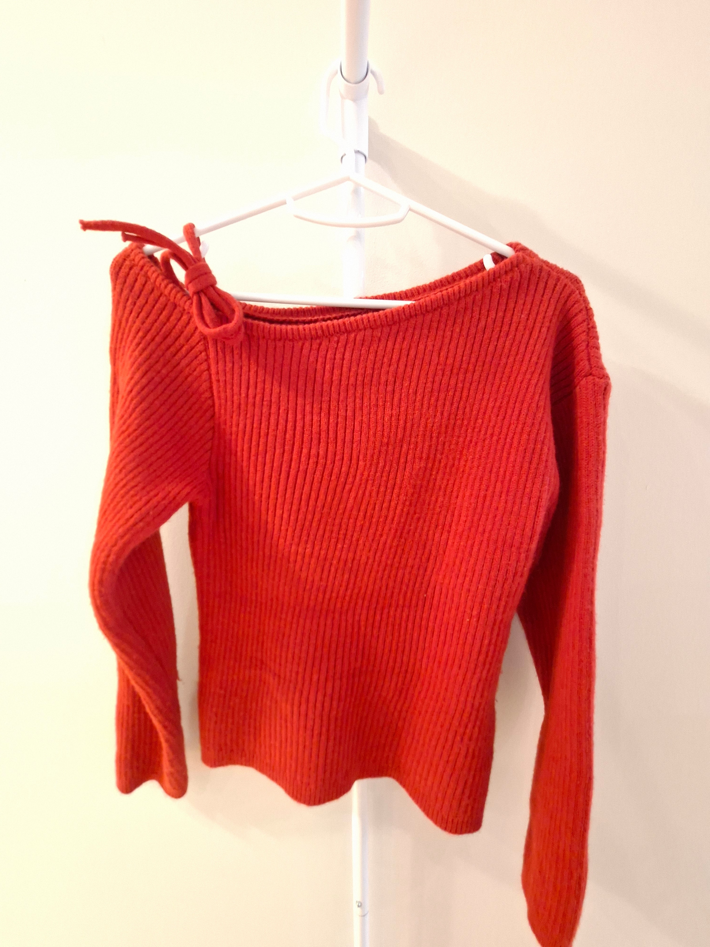 Red Ribbed Off-the-Shoulder Sweater - photo 2