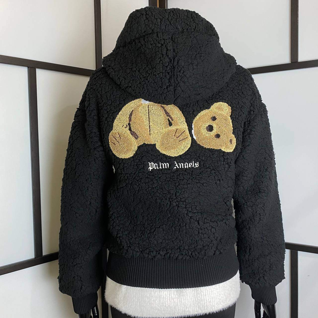 Palm Angels Black Bouclé Teddy Bear Zip Hoodie Size S - photo 3