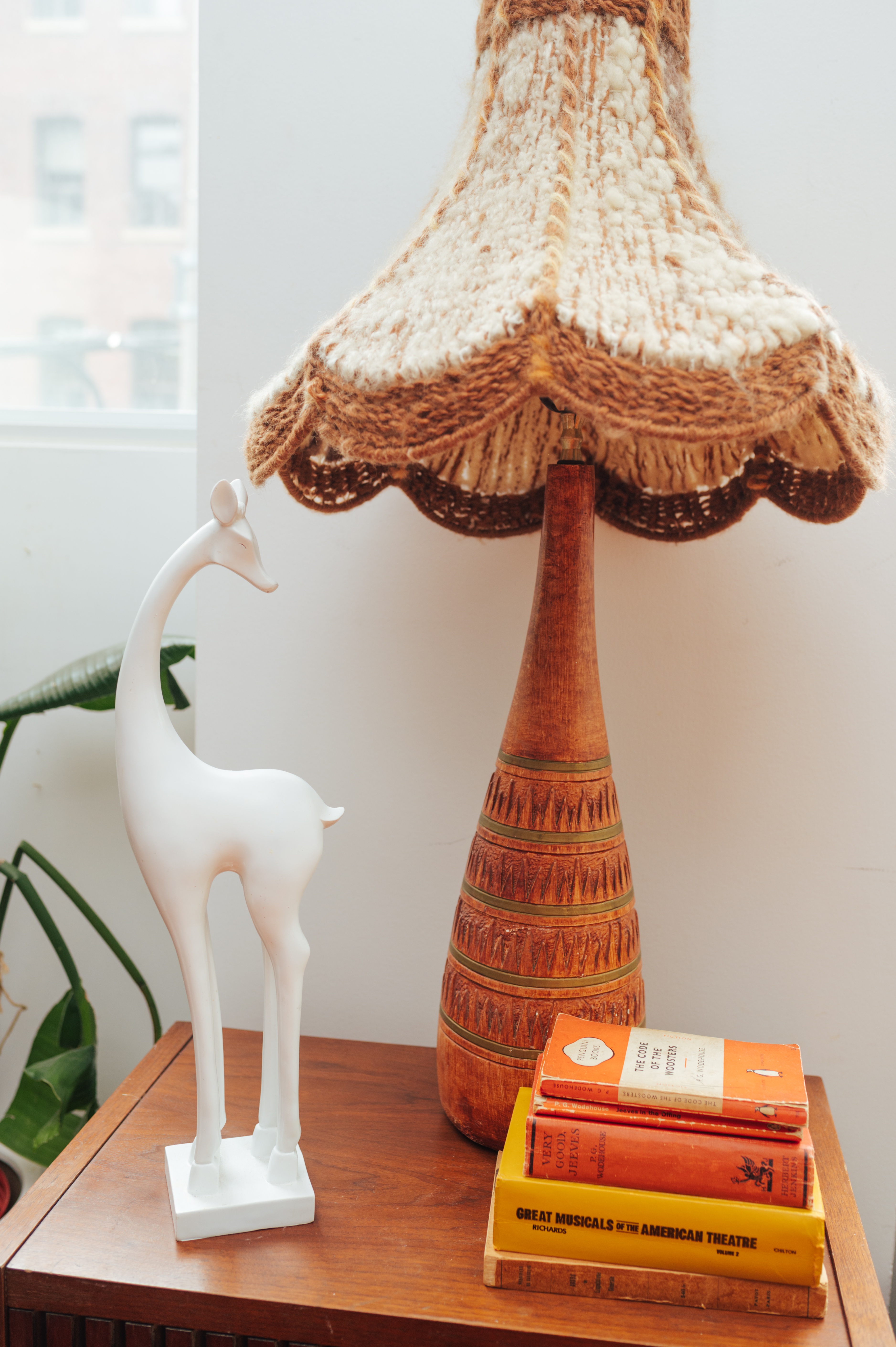 1970s Faux Bois Ceramic Table Lamp with Hand-Knit Shade