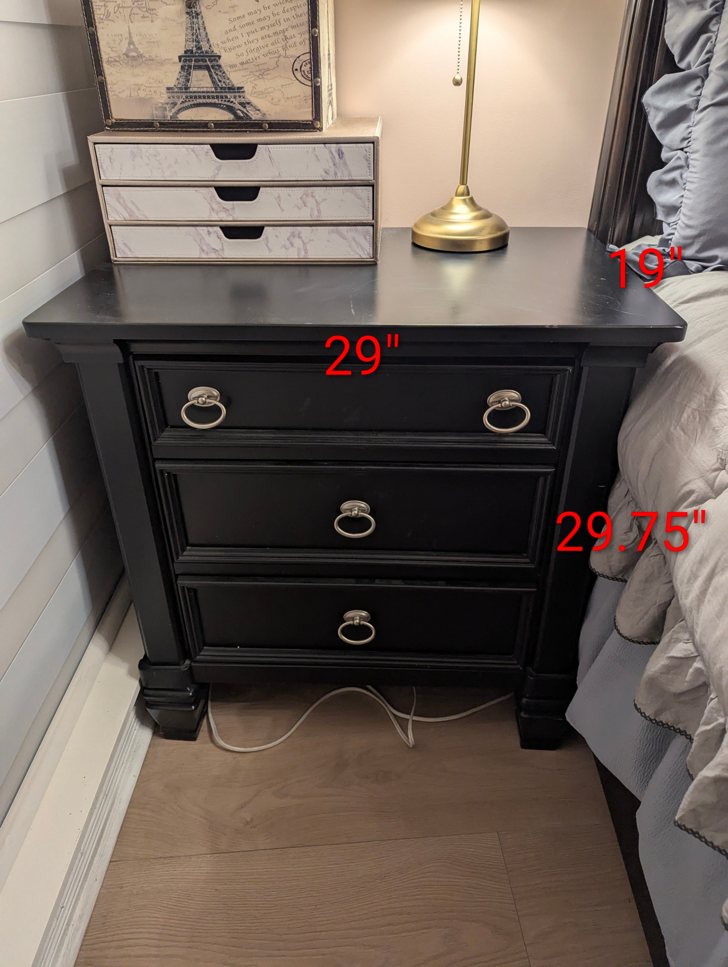 Dark Blue (almost black) Three-Drawer Nightstand