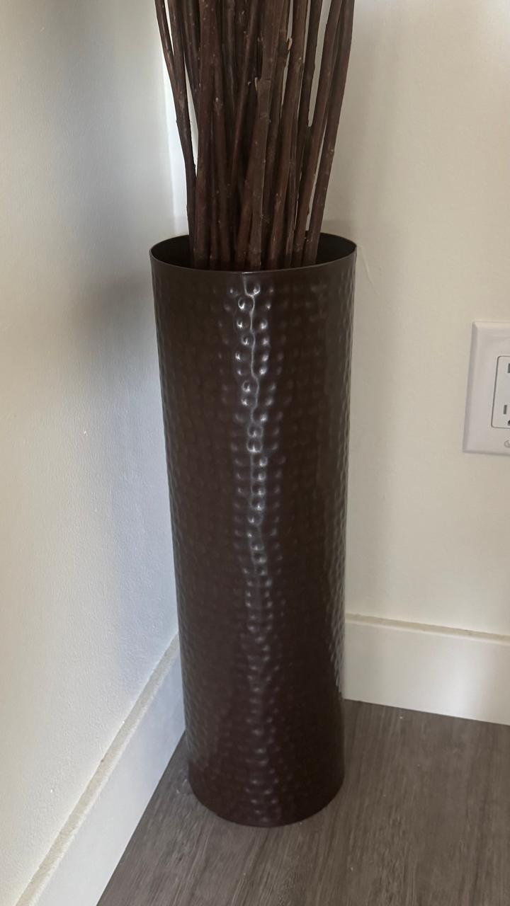 Tall Brown Hammered Metal Vase with Decorative Branches - photo 2