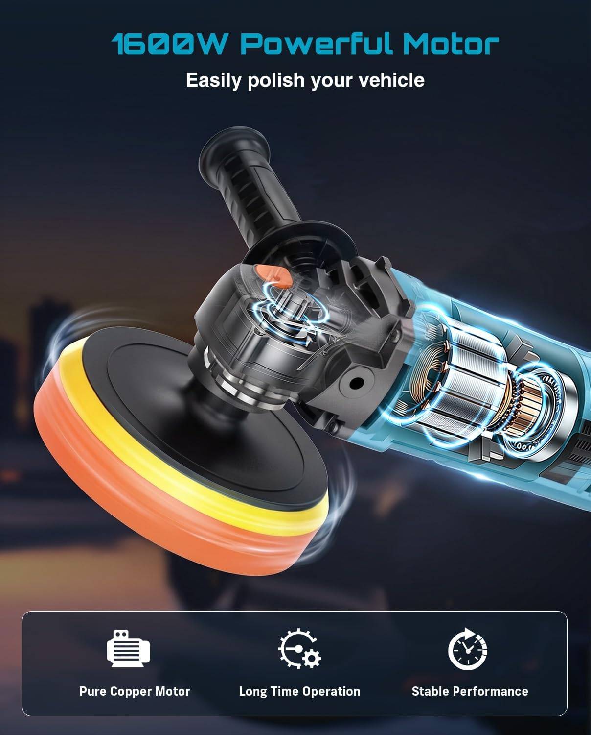 Car Buffer Polisher 1600W, 7"/6" Variable Speed 2056-3600 RPM - photo 3