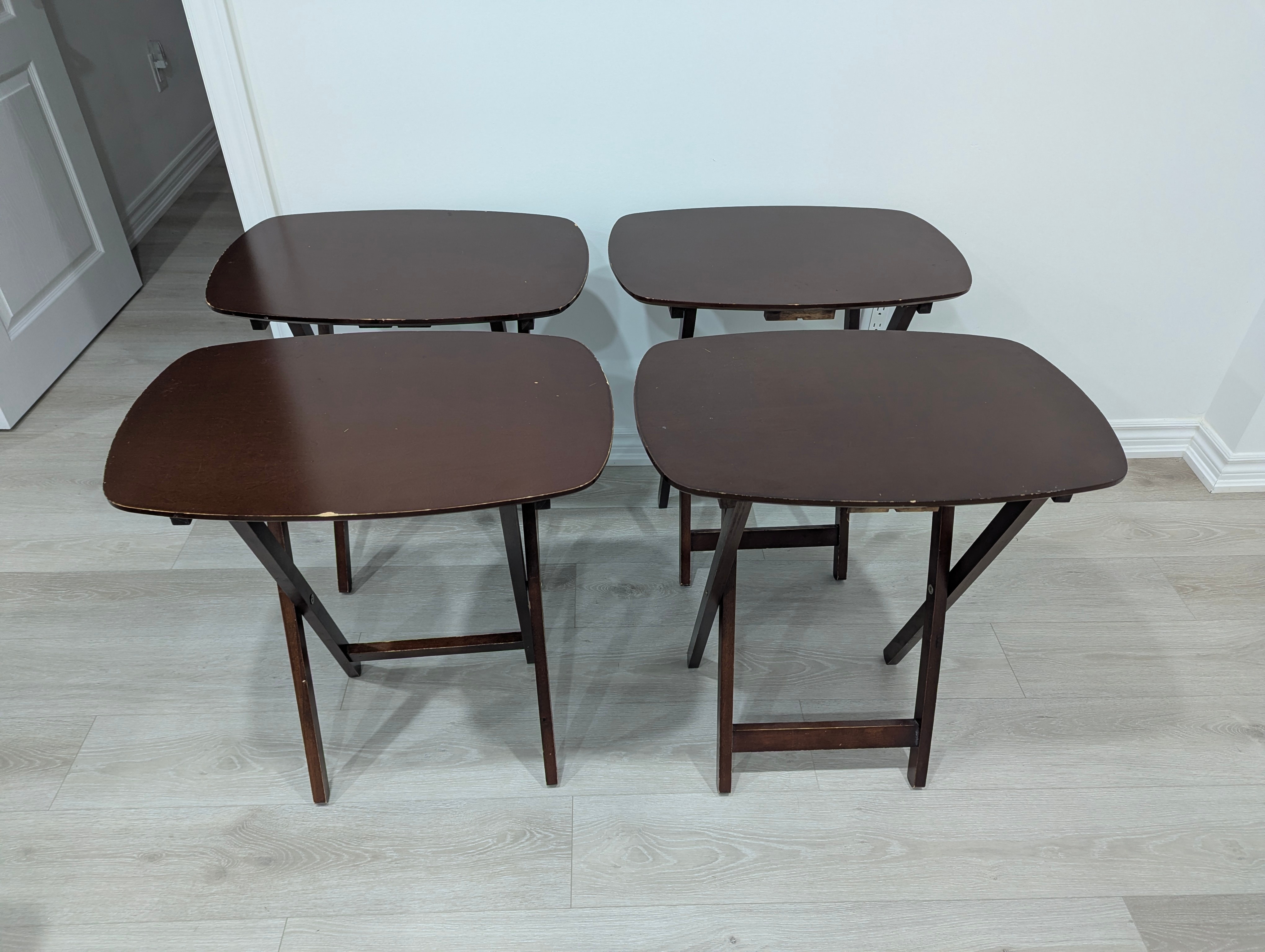 Set of 4 Wood Veneer Folding Tables