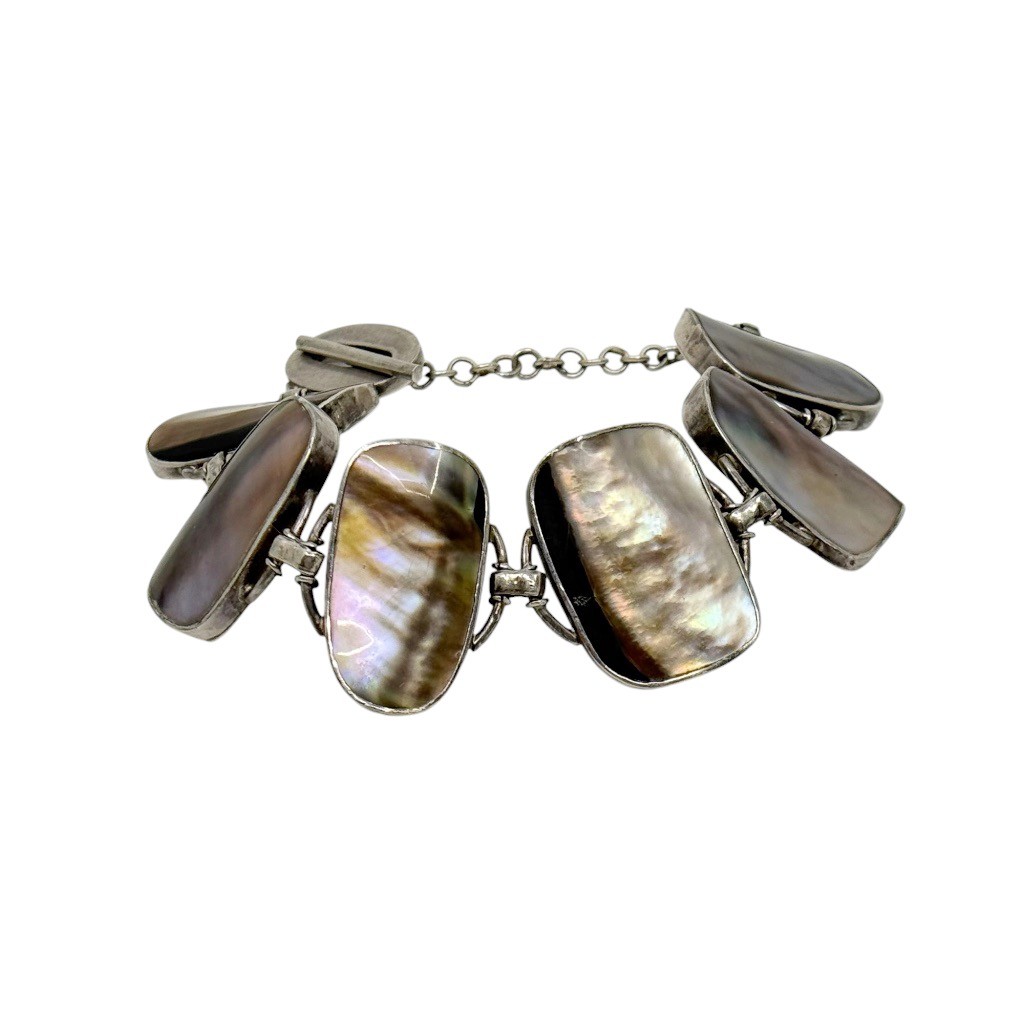 sterling silver abalone pearl shell link bracelet - photo 3
