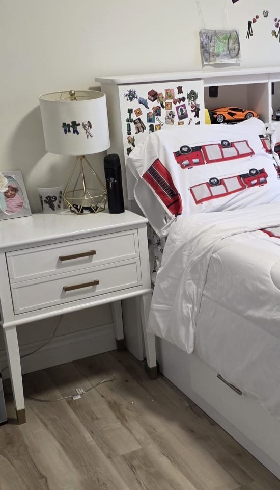 Pair of Modern White 2-Drawer Nightstands with Gold Accents